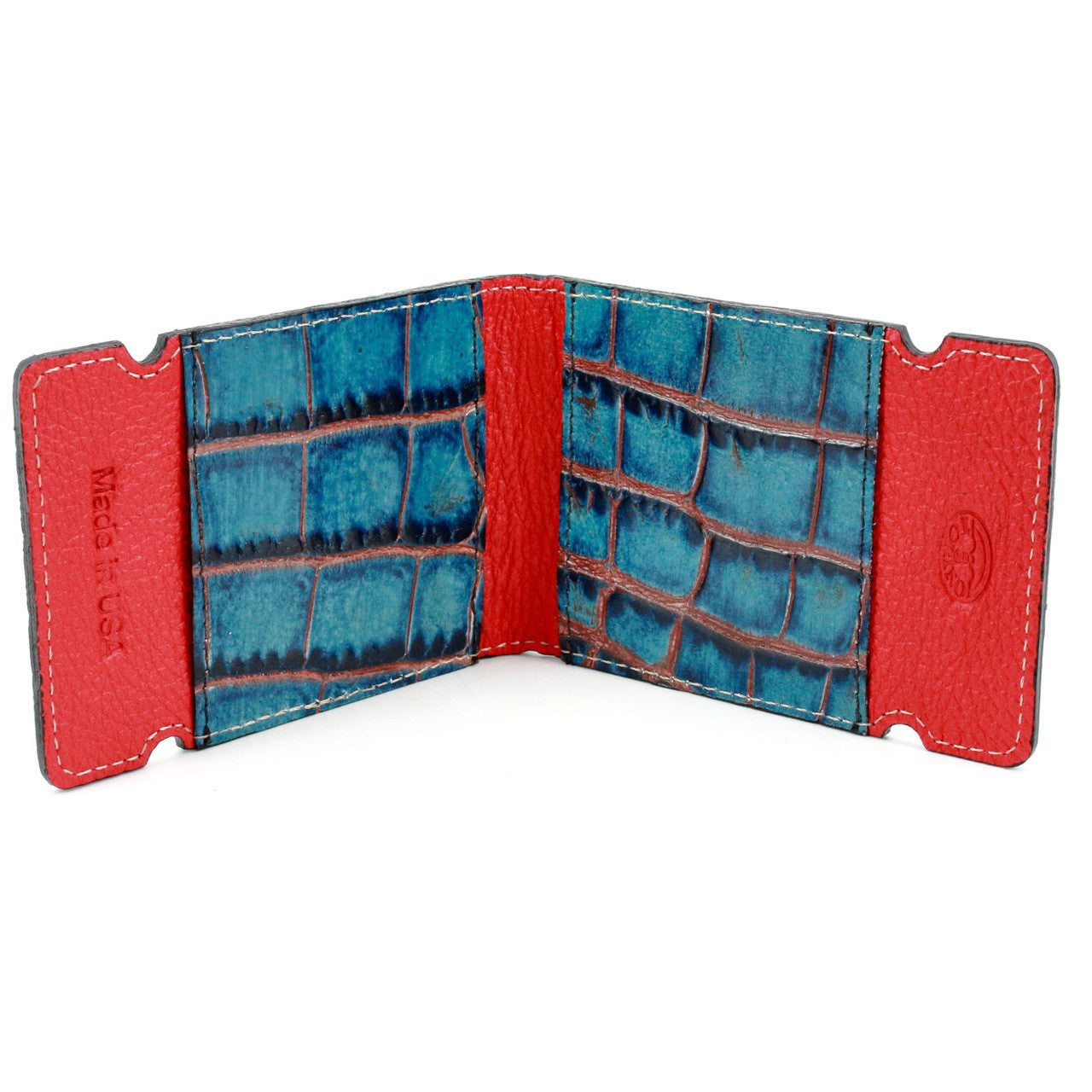 Inside pockets of Cash cover in Blue & Red