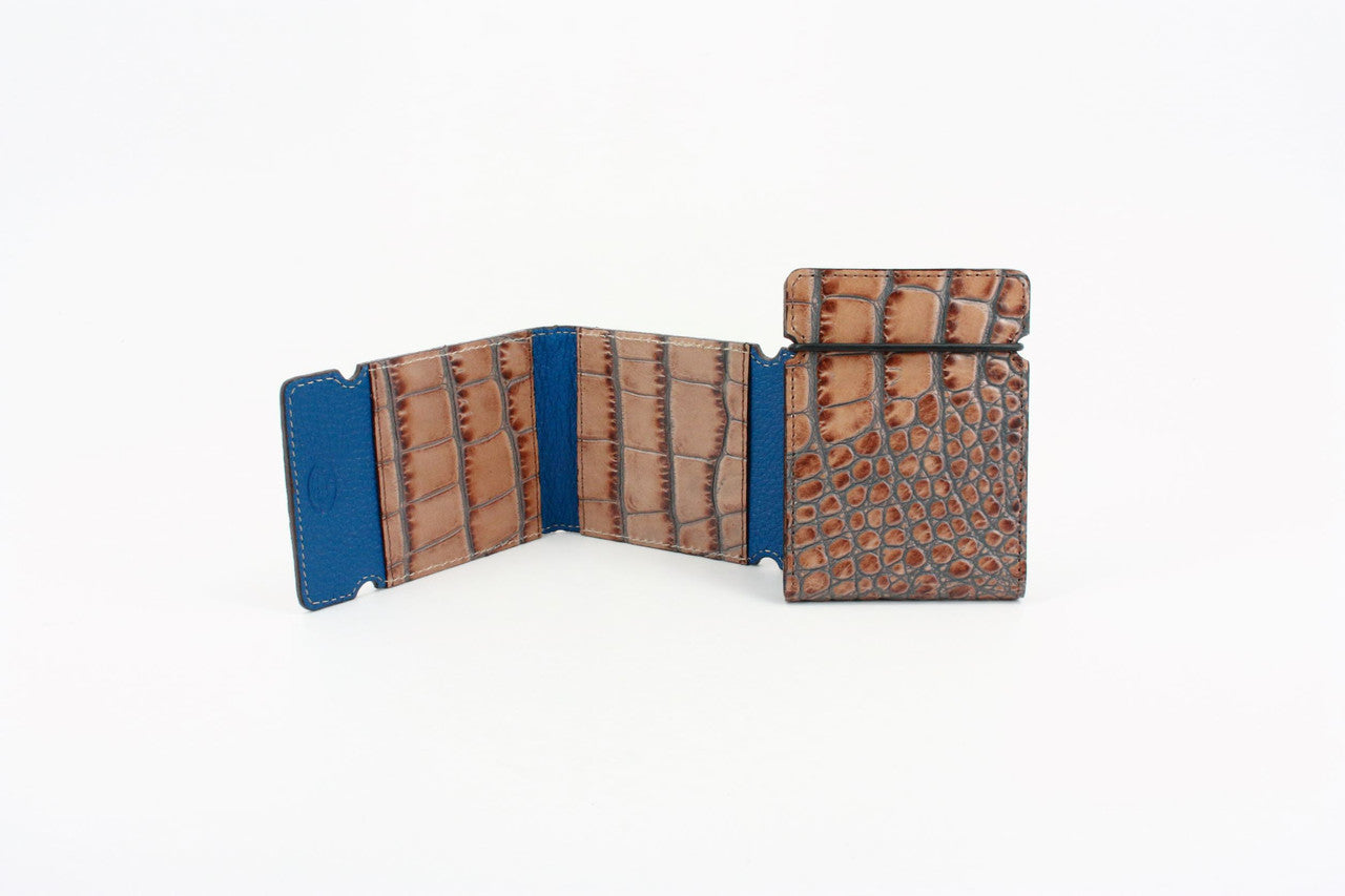 Taupe with Blue Embossed Crocodile Calfskin Cash Cover Wallet