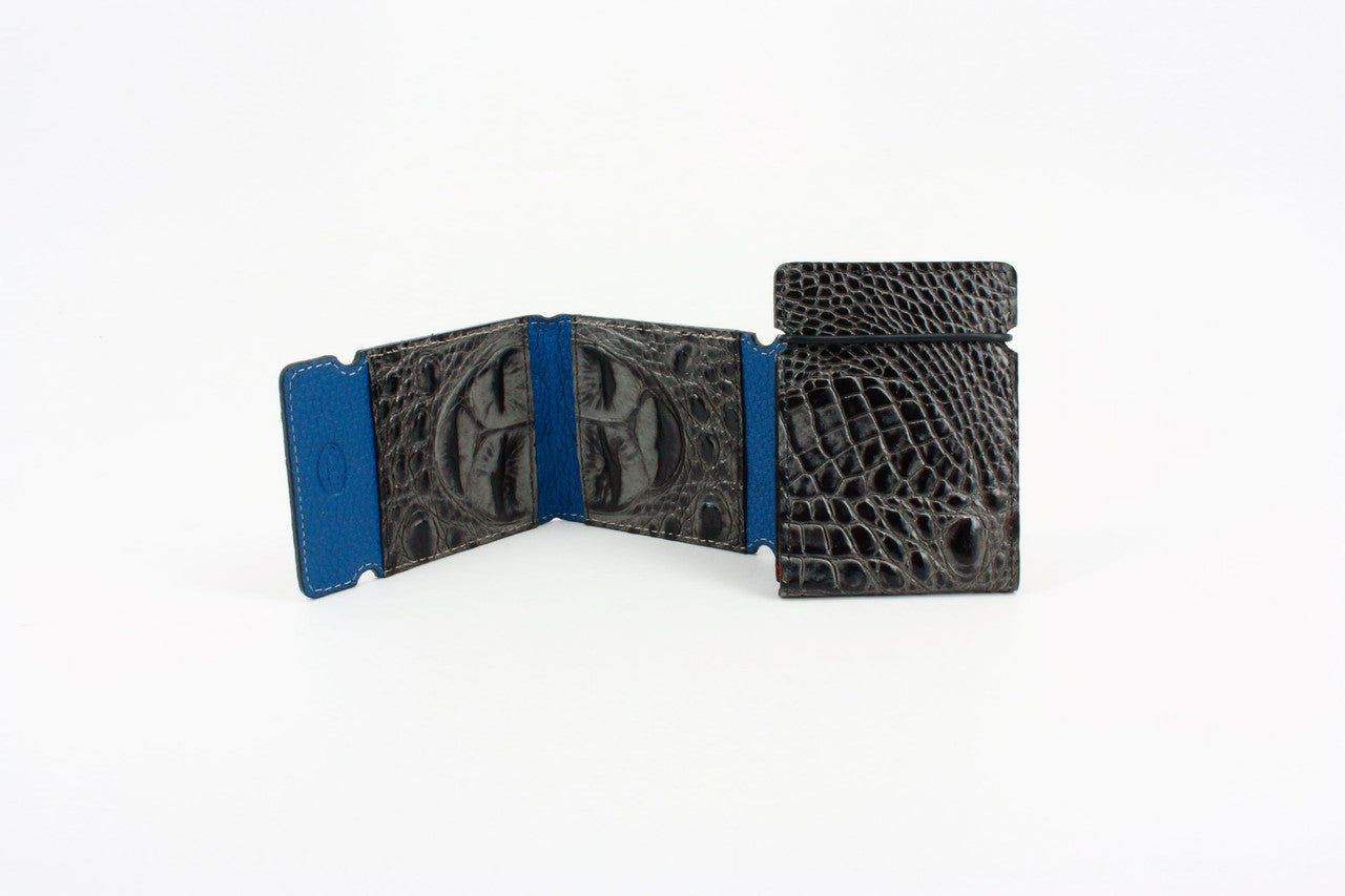 Grey Embossed Hornback Crocodile Calfskin Cash Cover Wallet
