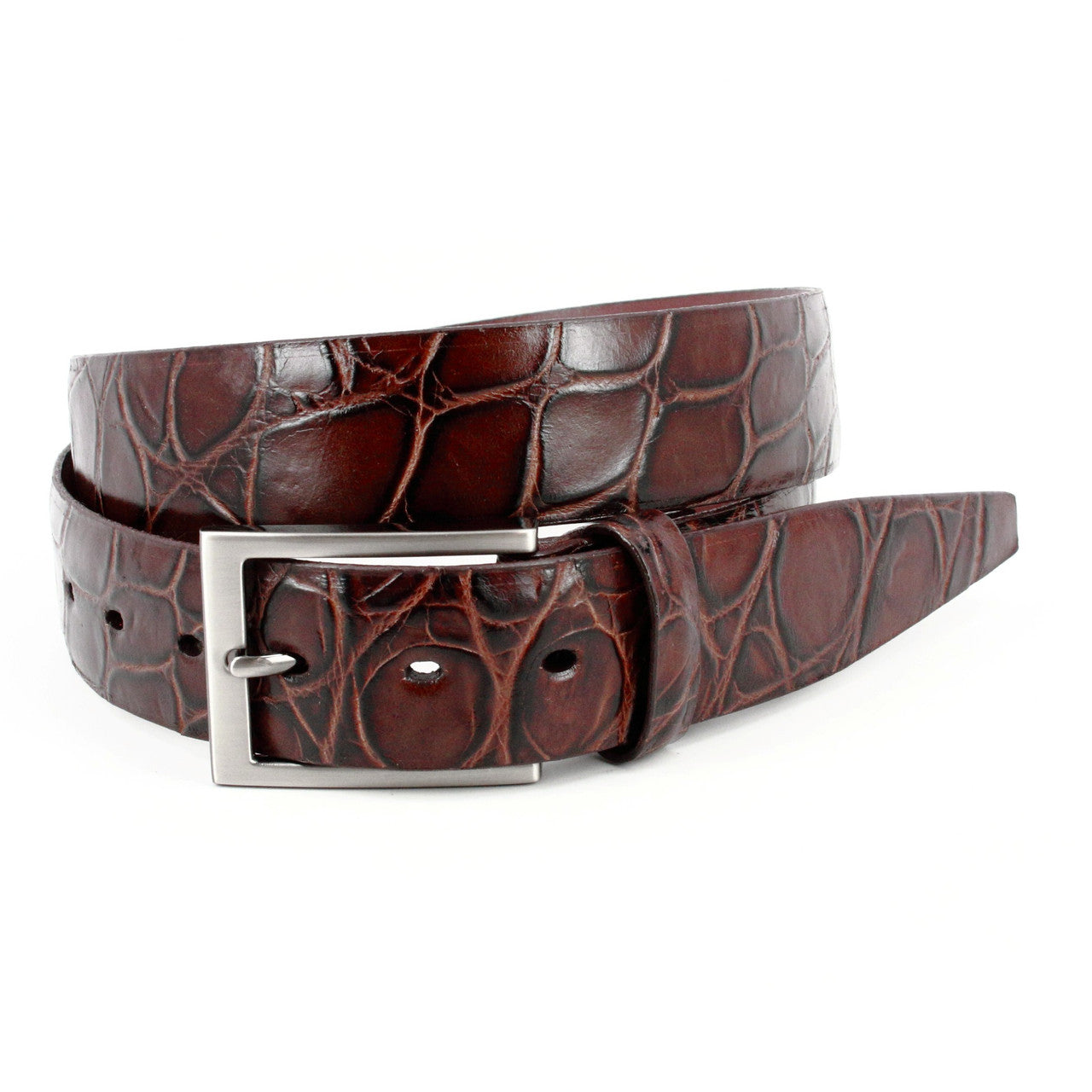 Tortoise Shell Embossed Italian Calfskin Dress Casual Belt in Brown