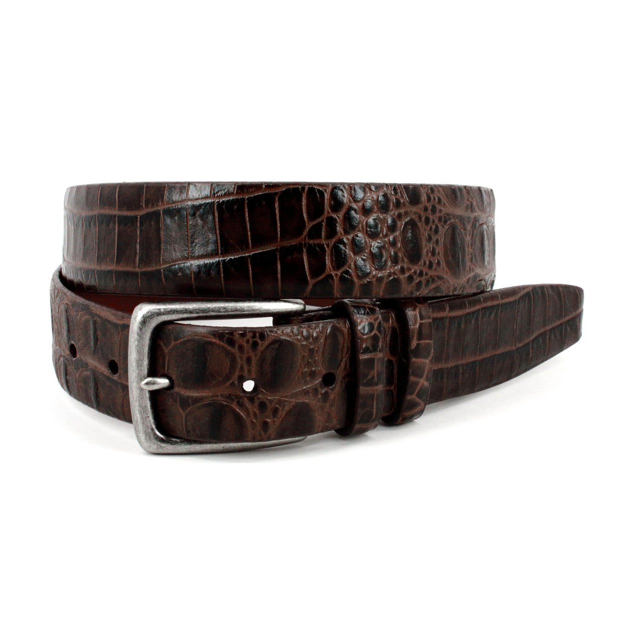 Hornback Crocodile Embossed Calfskin Dress Casual Belt in Brown
