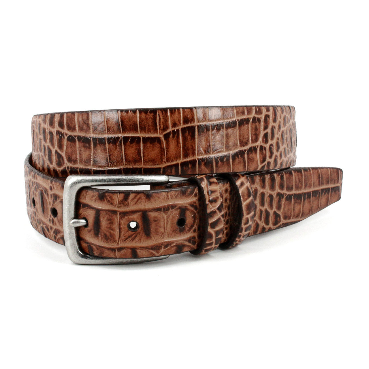 Hornback Crocodile Embossed Calfskin Dress Casual Belt in Cognac