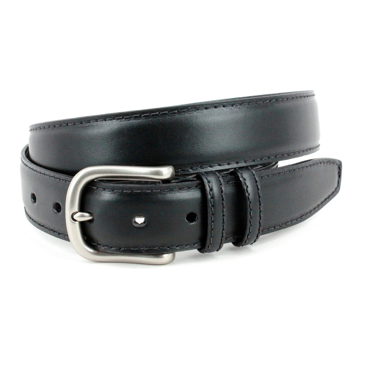 Italian Bridle Leather Casual Belt in Black with Matte Nickel Buckle