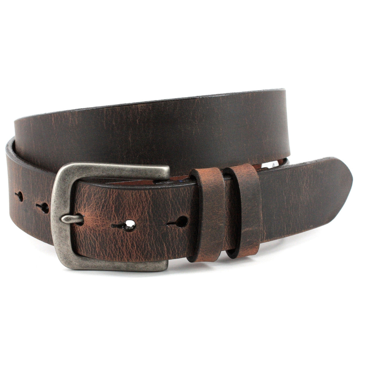 Brown Distressed Waxed Harness Casual Leather Belt