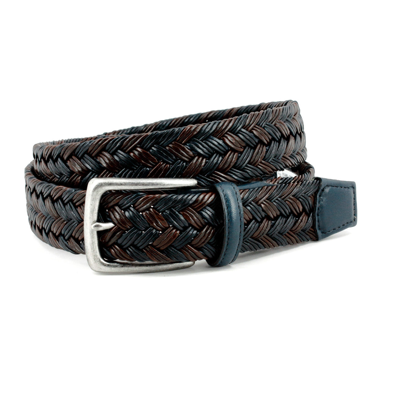 Braided Leather Two Tone Casual Belt in Navy & Brown