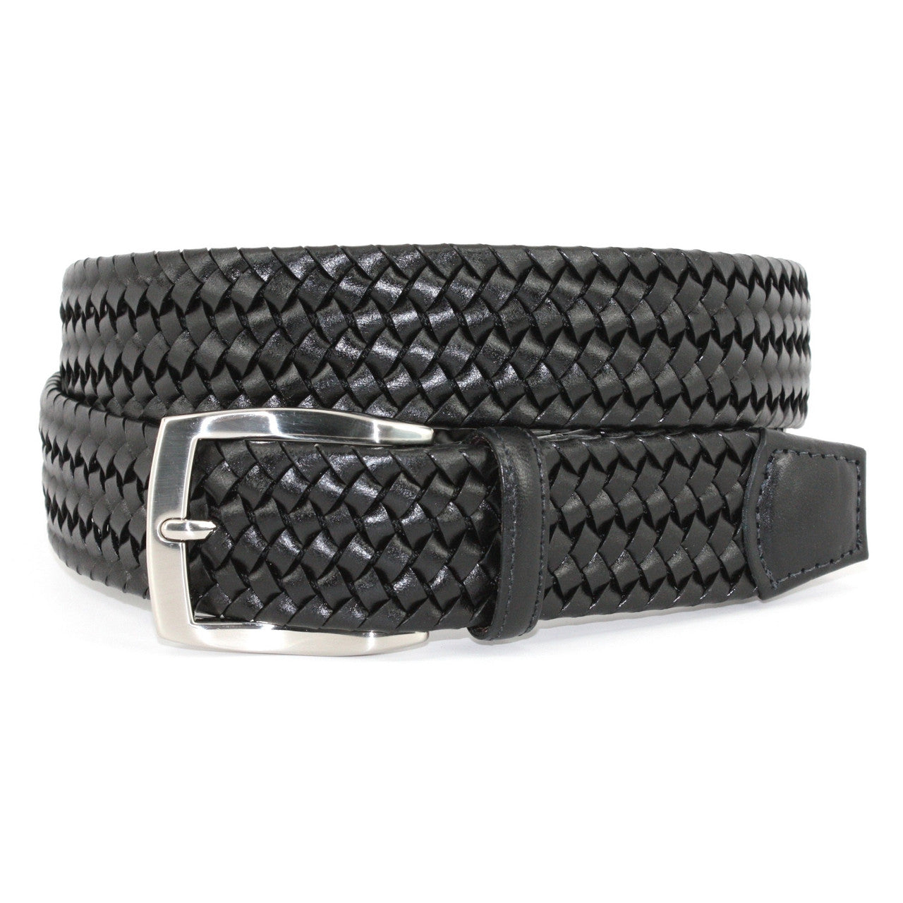 Black Italian Woven Stretch Leather Casual Belt