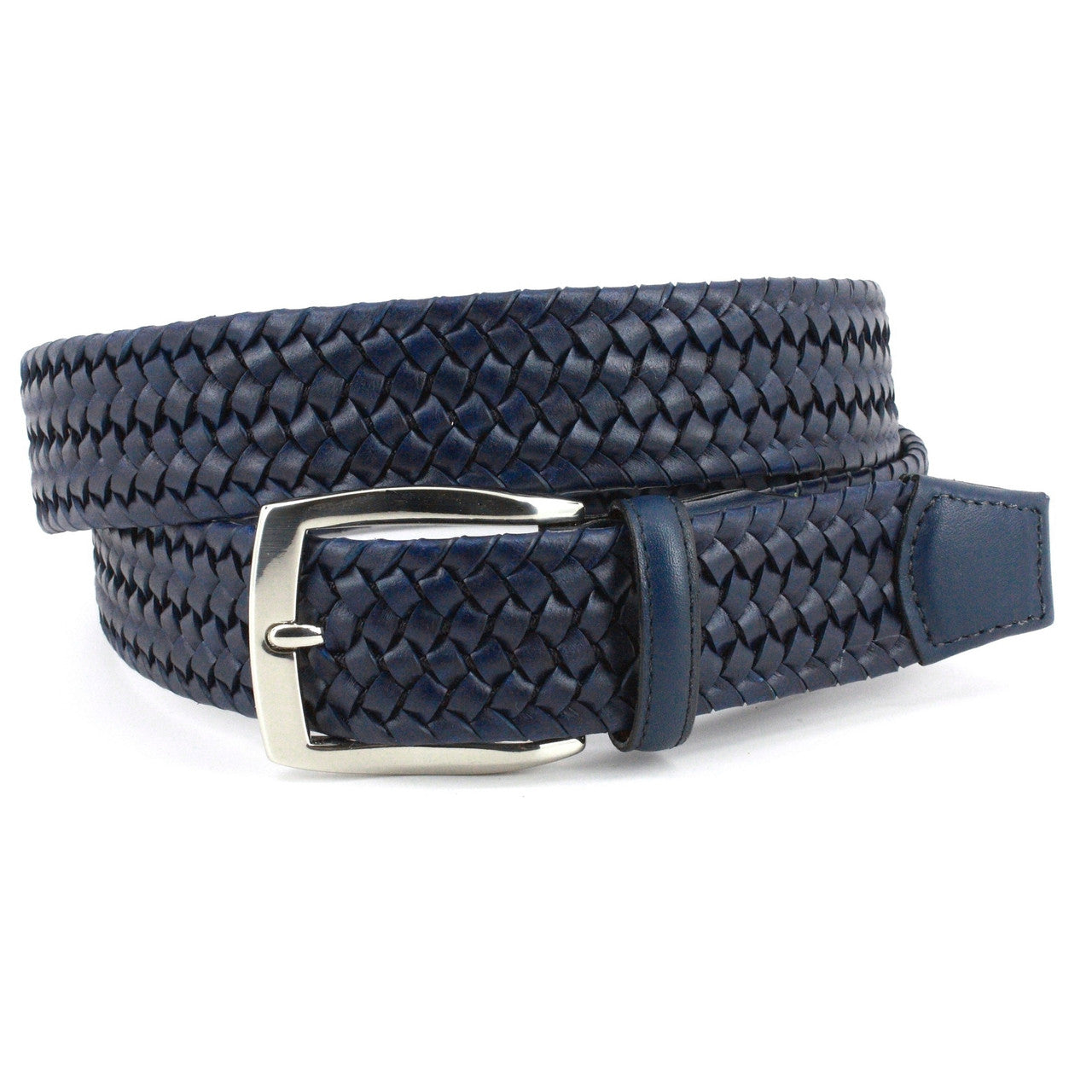 Navy Italian Woven Stretch Leather Casual Belt