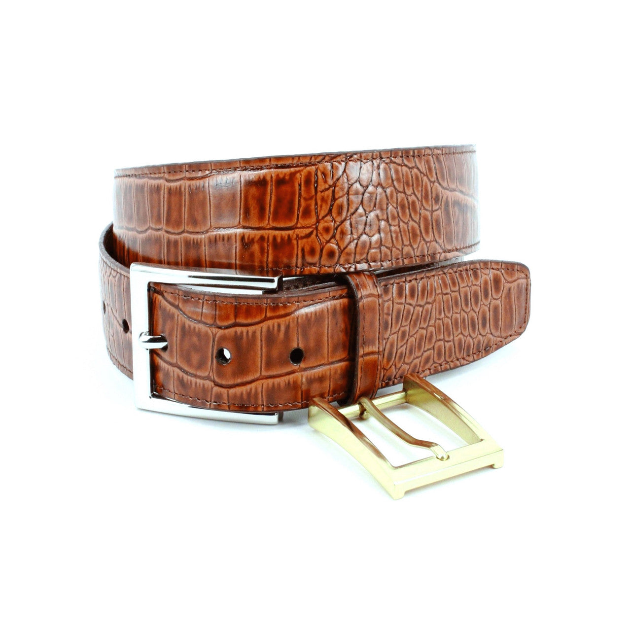 Alligator Grain Embossed Calfskin Belt - Saddle