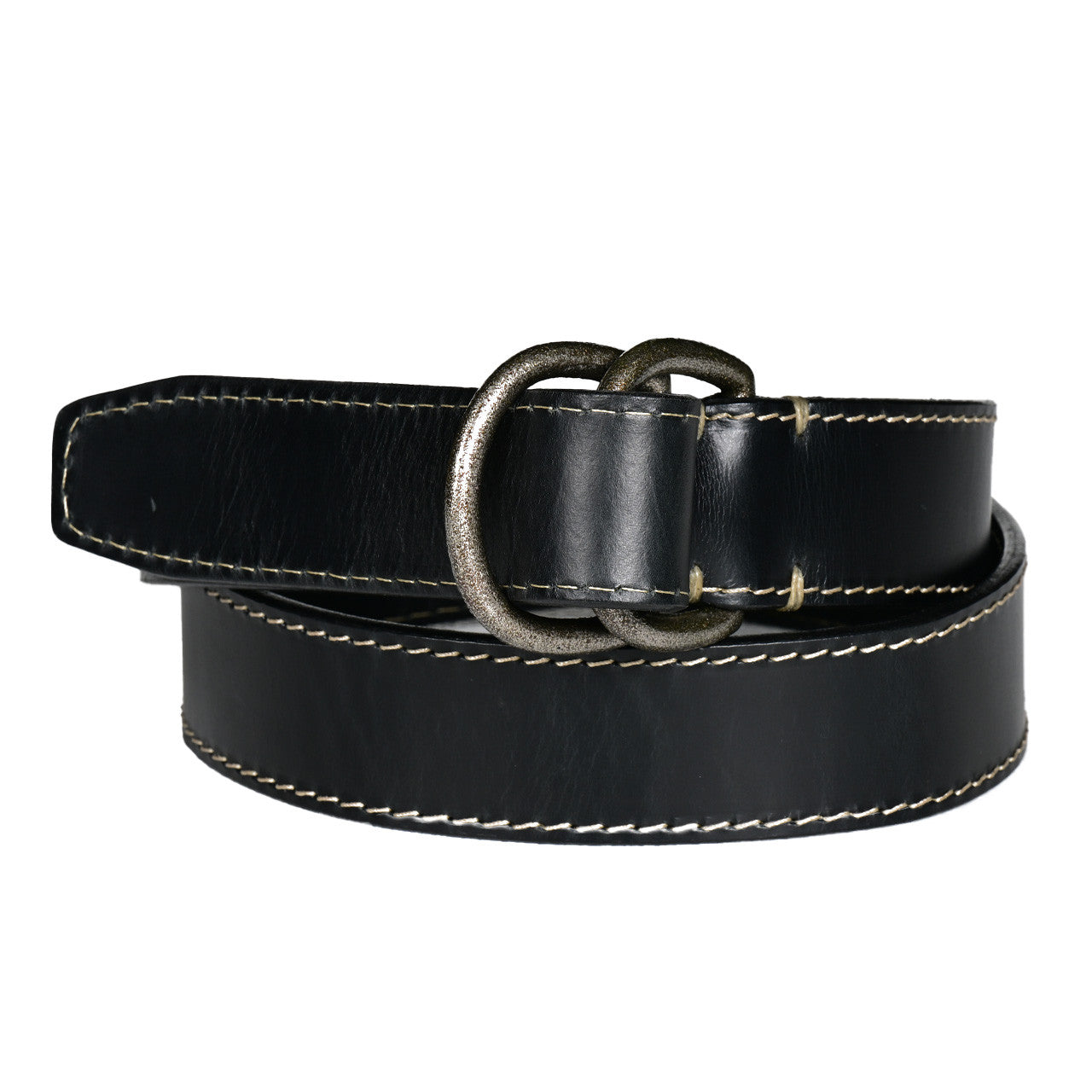 Burnished Waxy Bridle Leather Belt with Antiqued Nickel D-Ring in Black by Torino Leather