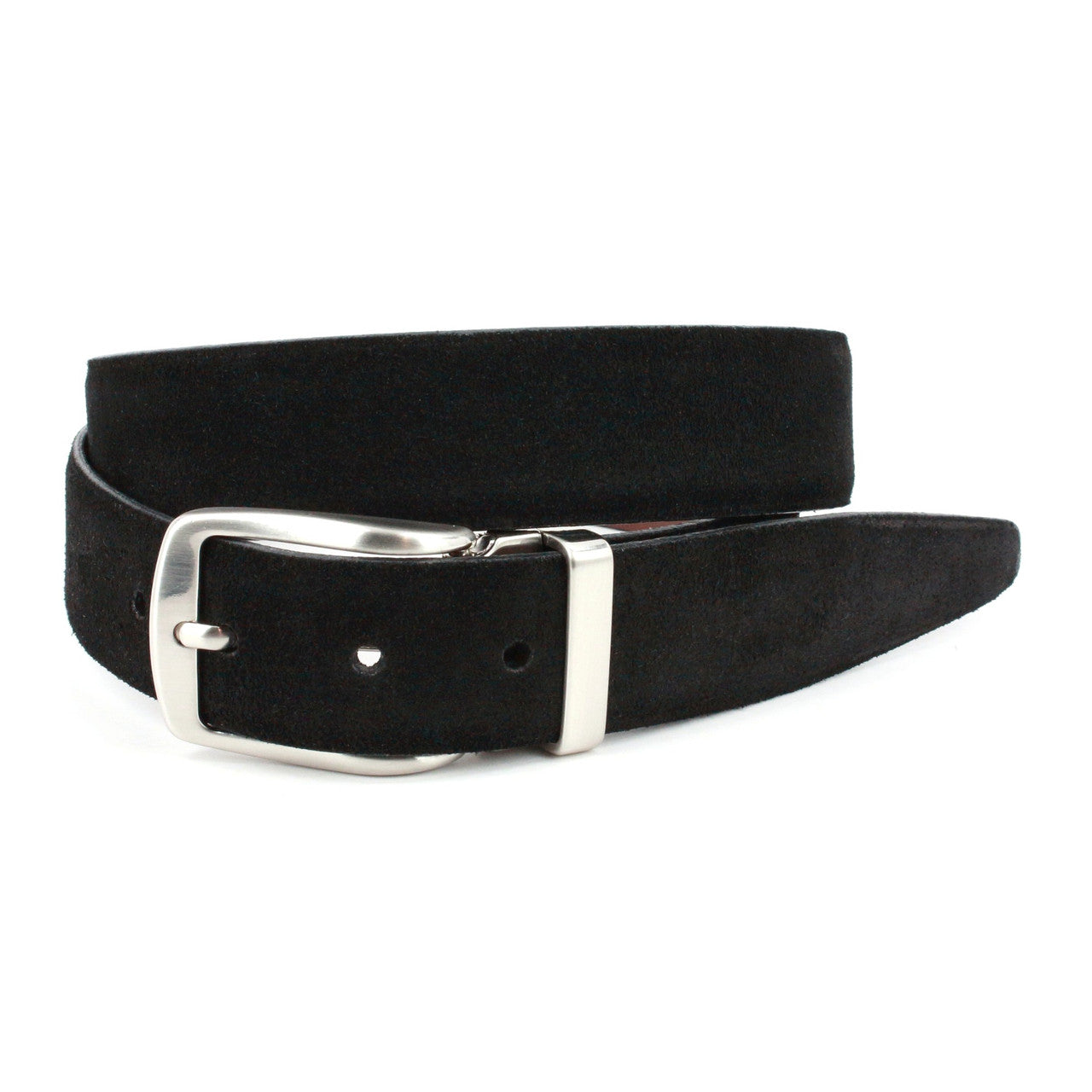 Italian Sueded Calfskin Dress Casual Belt in Black with Satin Nickel Buckle and Loop