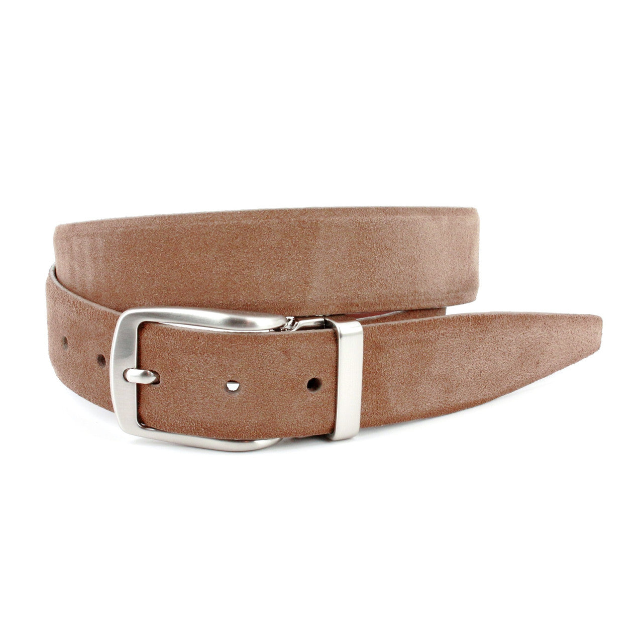 Italian Sueded Calfskin Dress Casual Belt in Whiskey with Satin Nickel Buckle and Loop