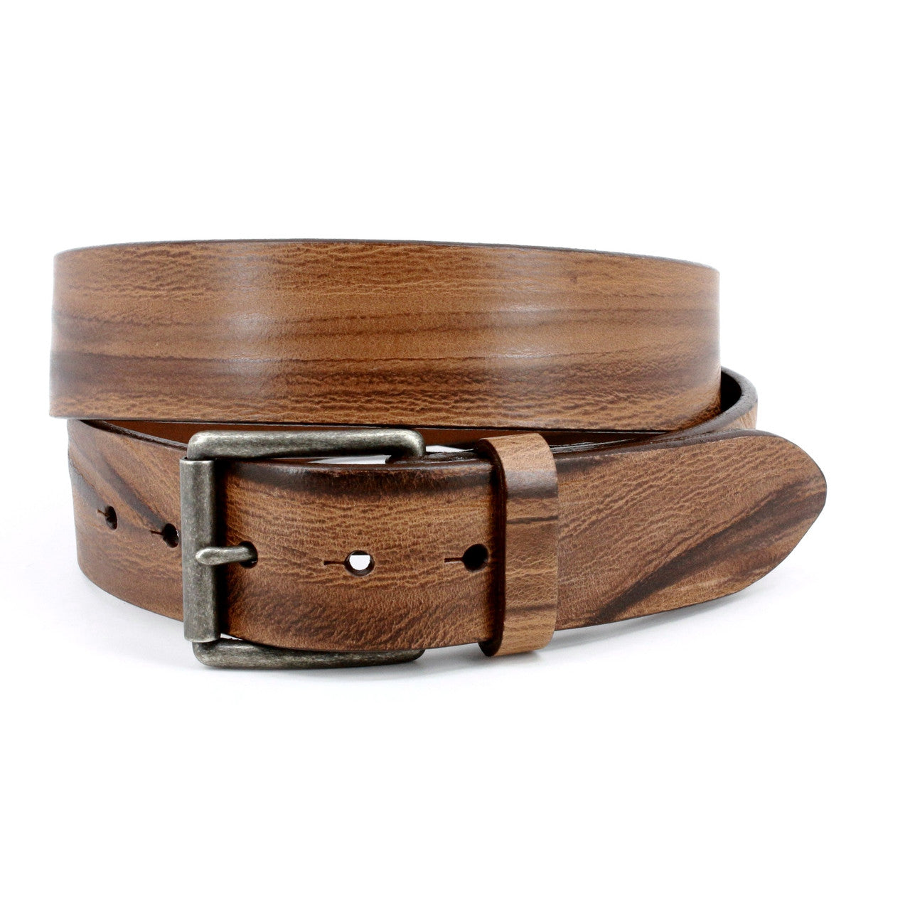 Casual Shrunken Grain Kipskin Leather Belt in Antique Brown