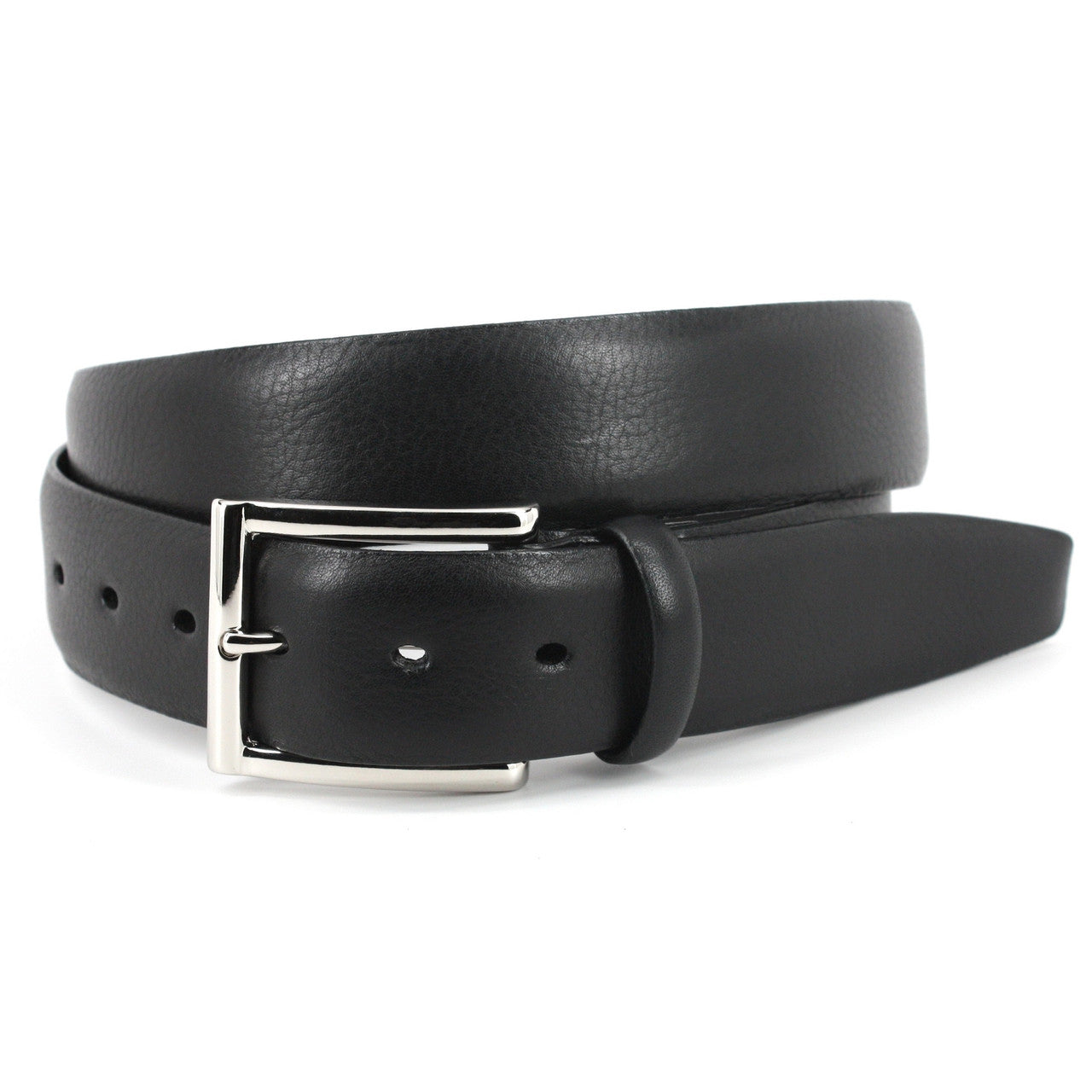 Black Italian Glazed Milled Calfskin Dress Belt