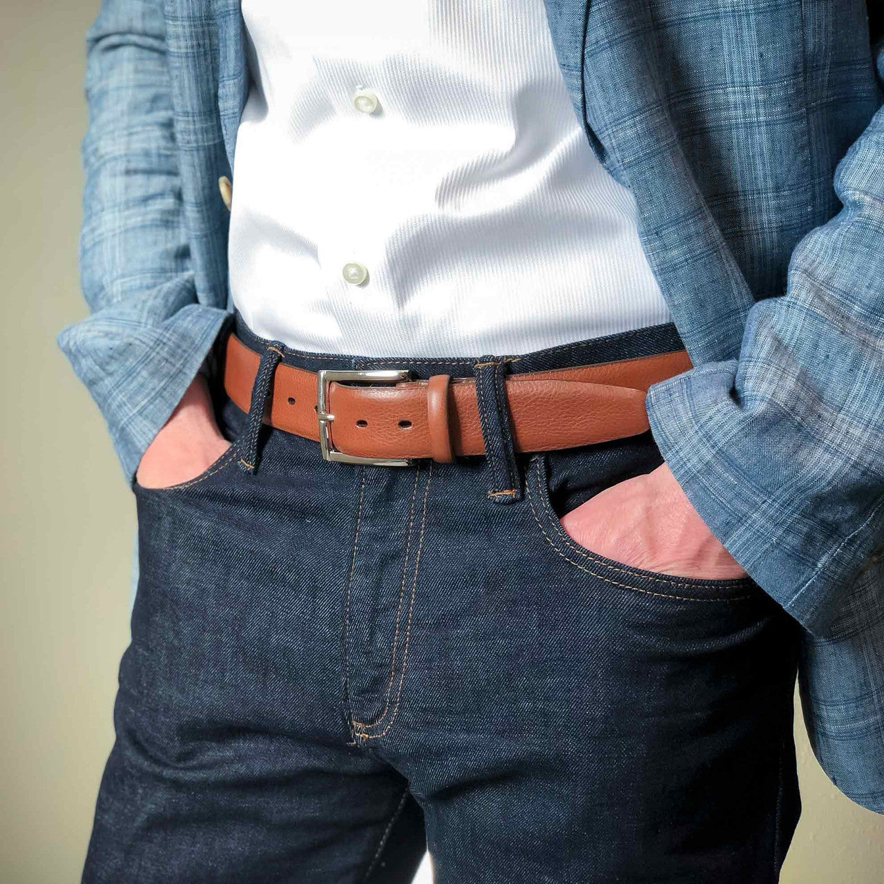 Italian Glazed Milled Calfskin Belt in Brandy by Torino Leather