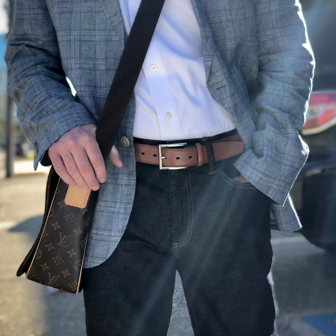 Italian Glazed Milled Calfskin Belt in Brandy by Torino Leather