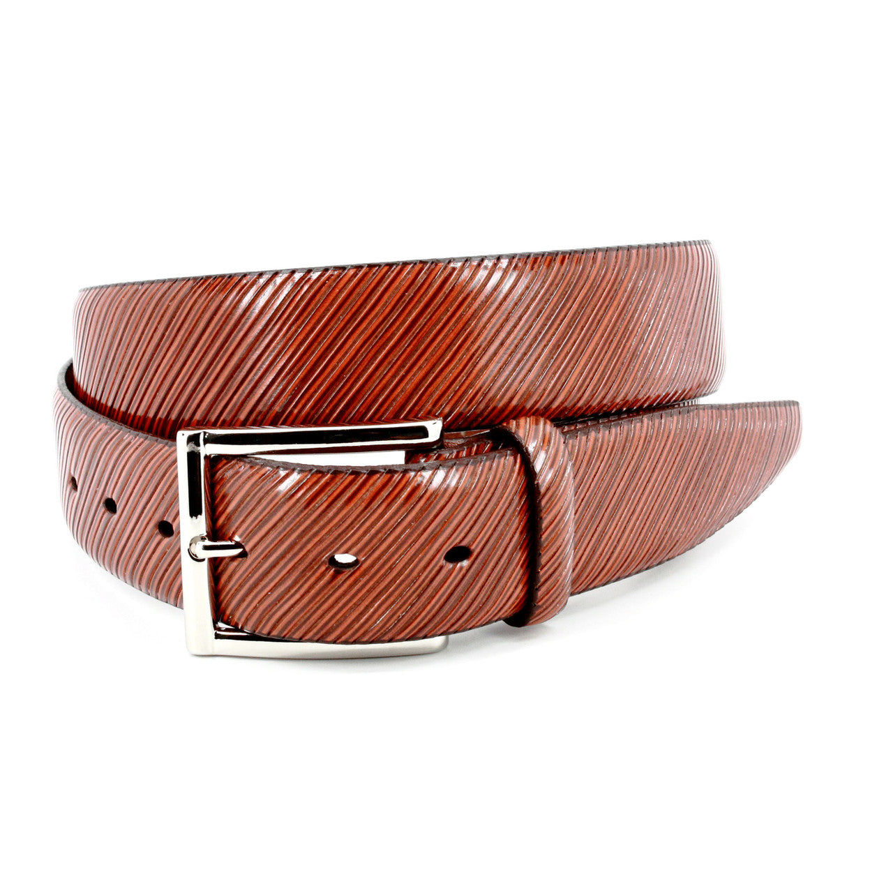 Etched Italian Calfskin Dress Casual Belt in Cognac