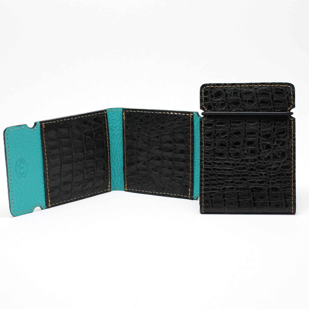 Embossed Alligator Calfskin Cash Cover Wallet in Black