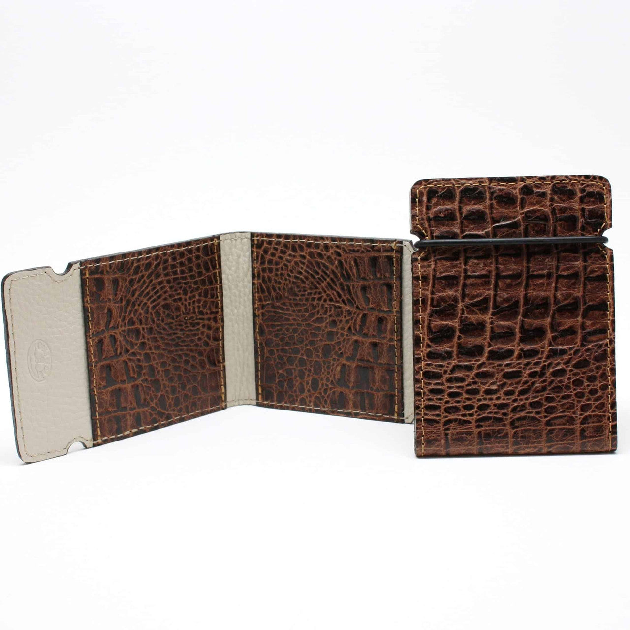 Embossed Alligator Calfskin Cash Cover Wallet in Cognac