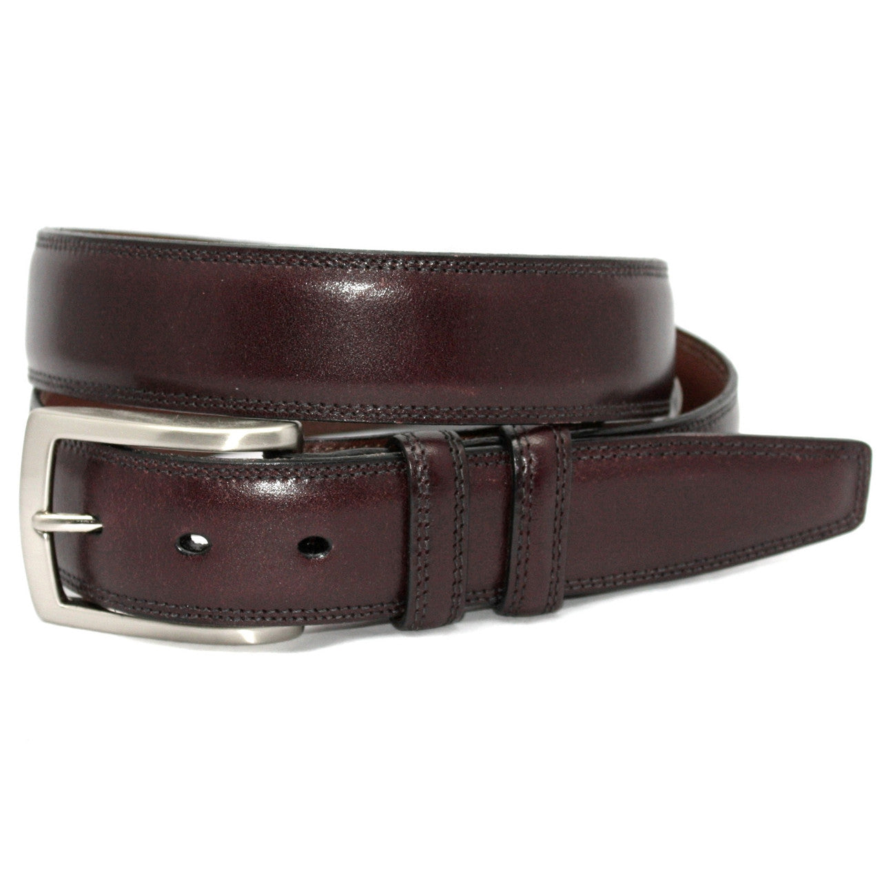 Italian Burnished Kipskin Dress Belt in Burgundy (Cordovan)