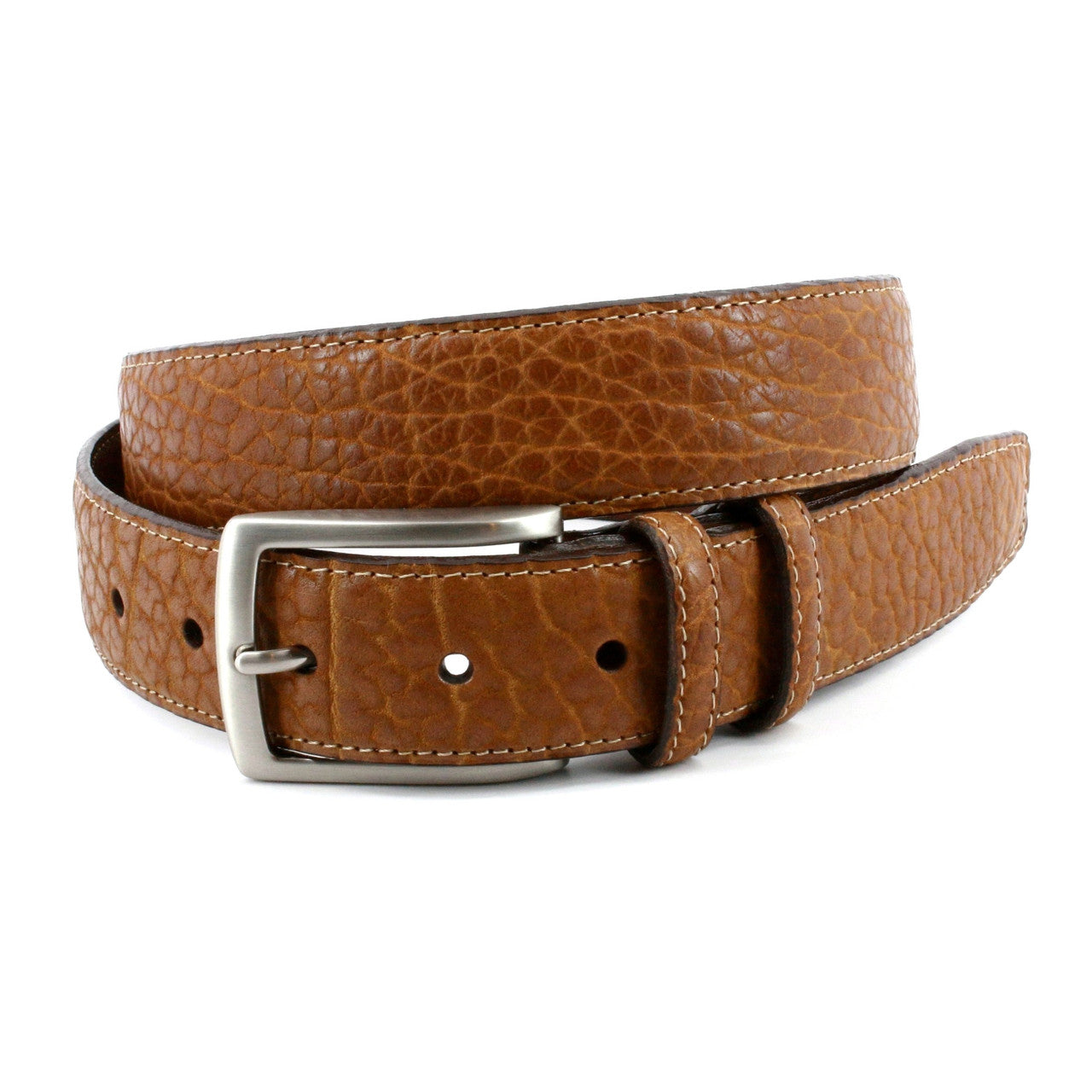 Genuine American Bison Leather Belt with Nickel Buckle in Saddle