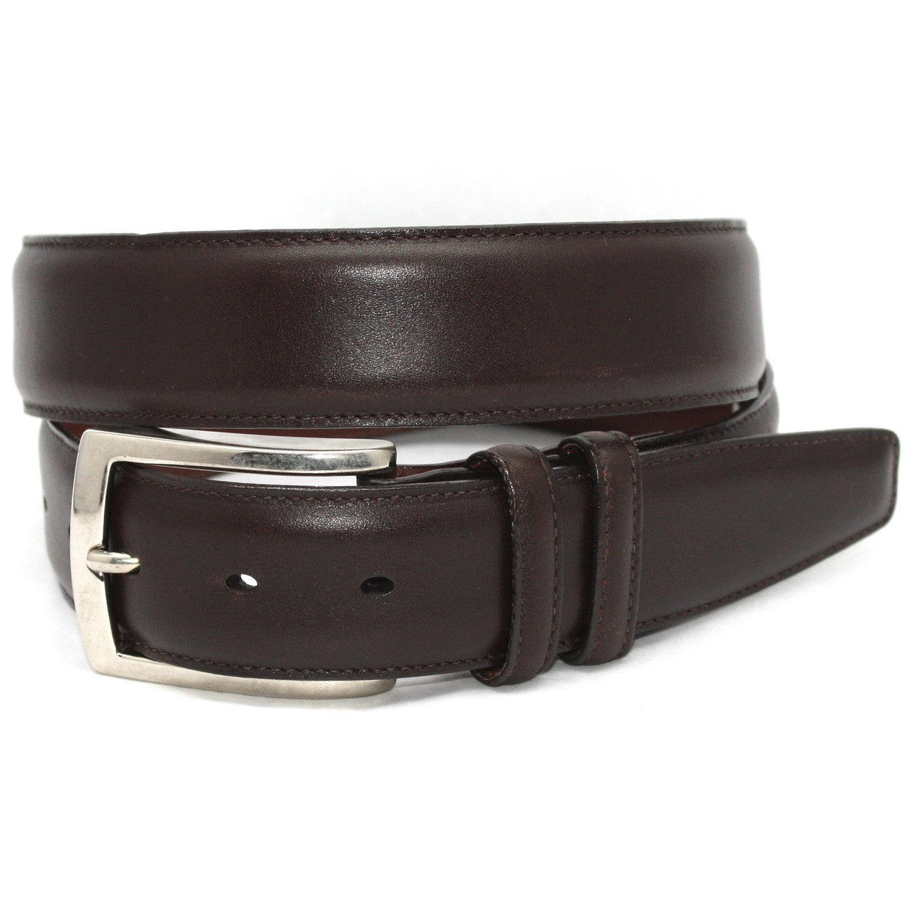 Italian Burnished Calfskin Dress Belt in Brown