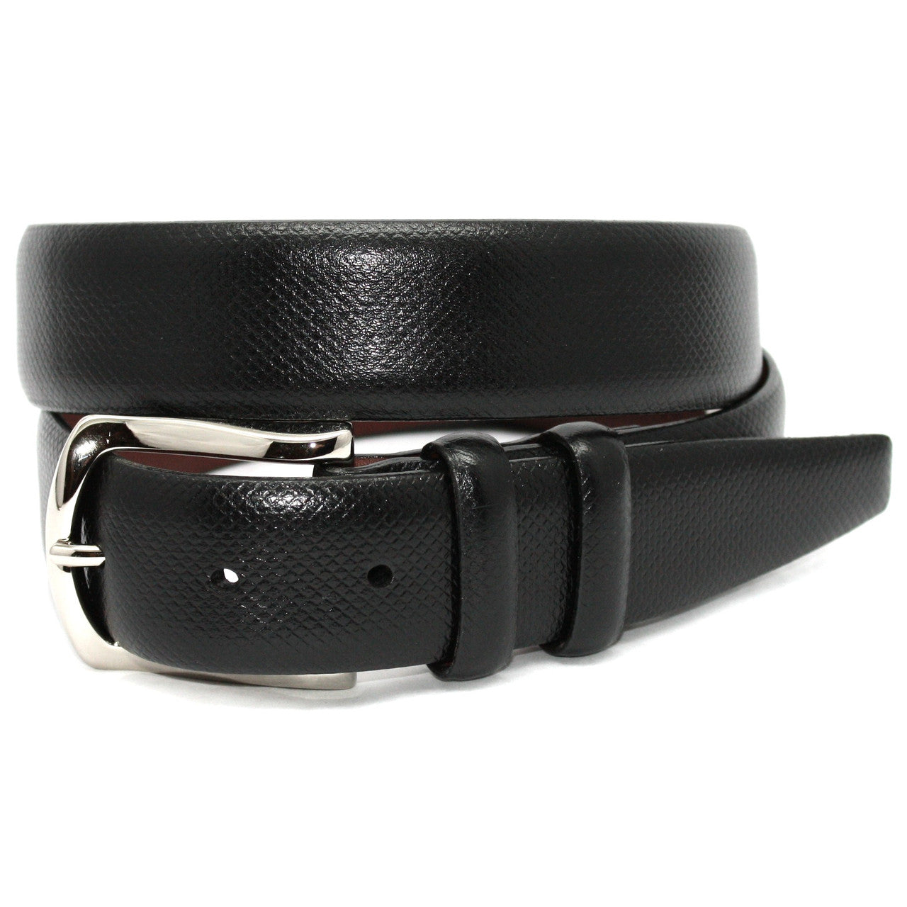Italian Bulgaro Calfskin Dress Belt in Black with Nickel Buckle