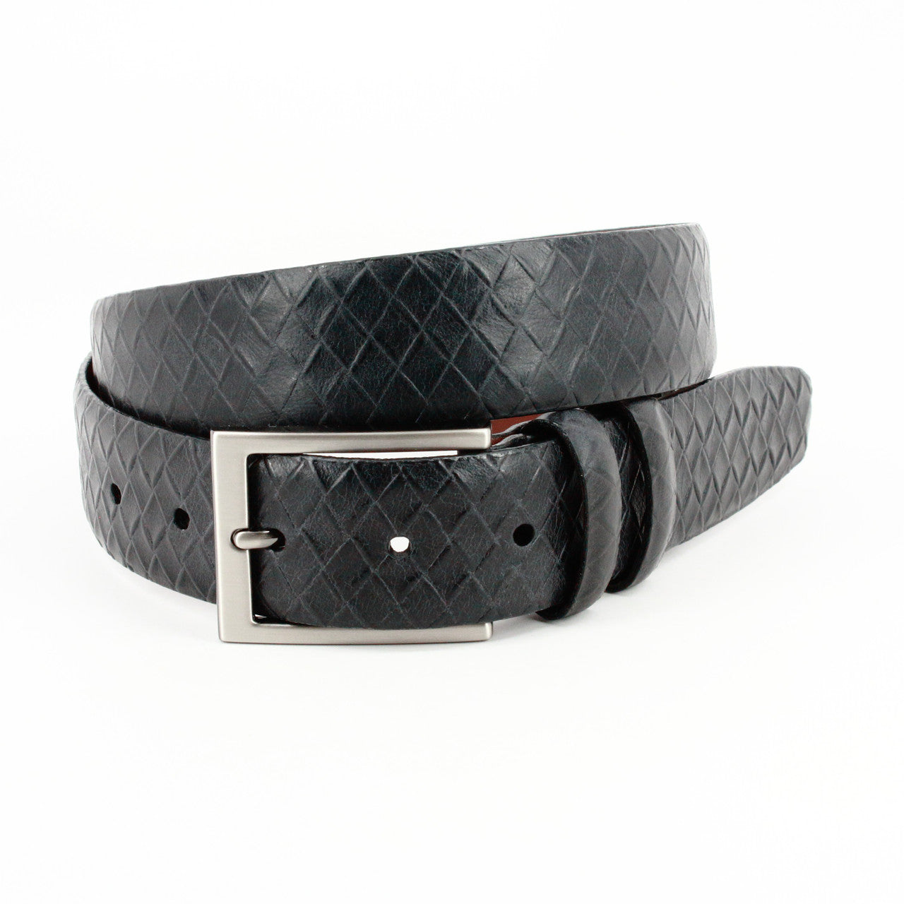 Woven Embossed Calfskin Dress Casual Belt in Black