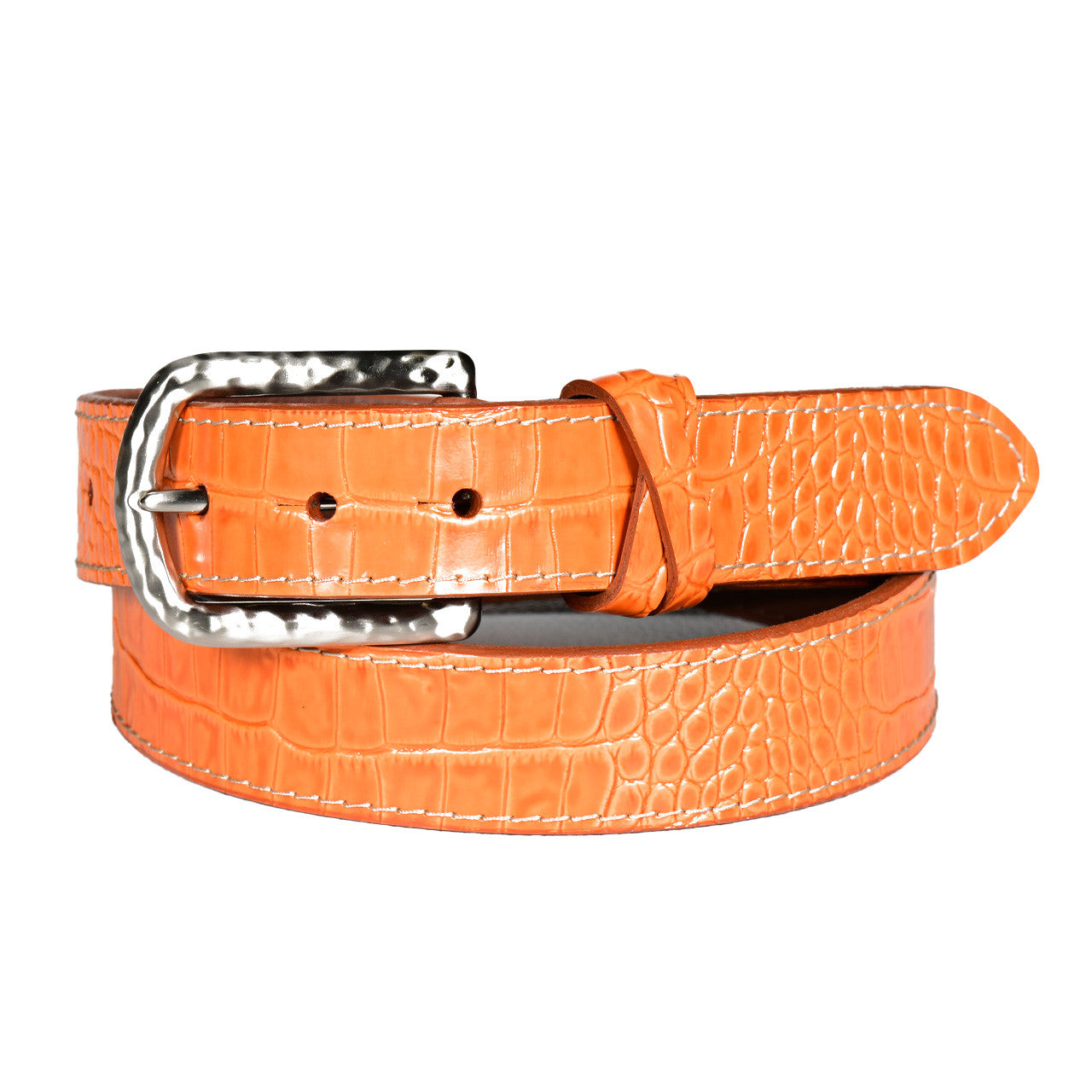 Italian Alligator Grain Calf Leather Belt in Orange by Torino Leather