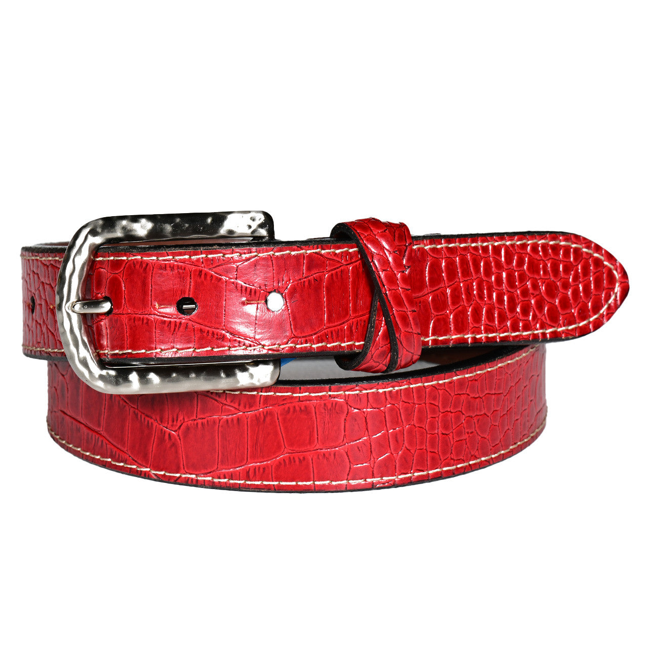Italian Alligator Grain Calf Leather Belt in Red by Torino Leather