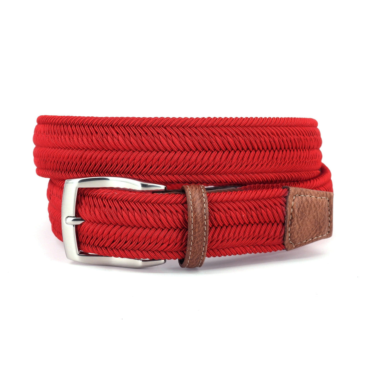 Italian Woven Herringbone Rayon Stretch Casual Belt in Red