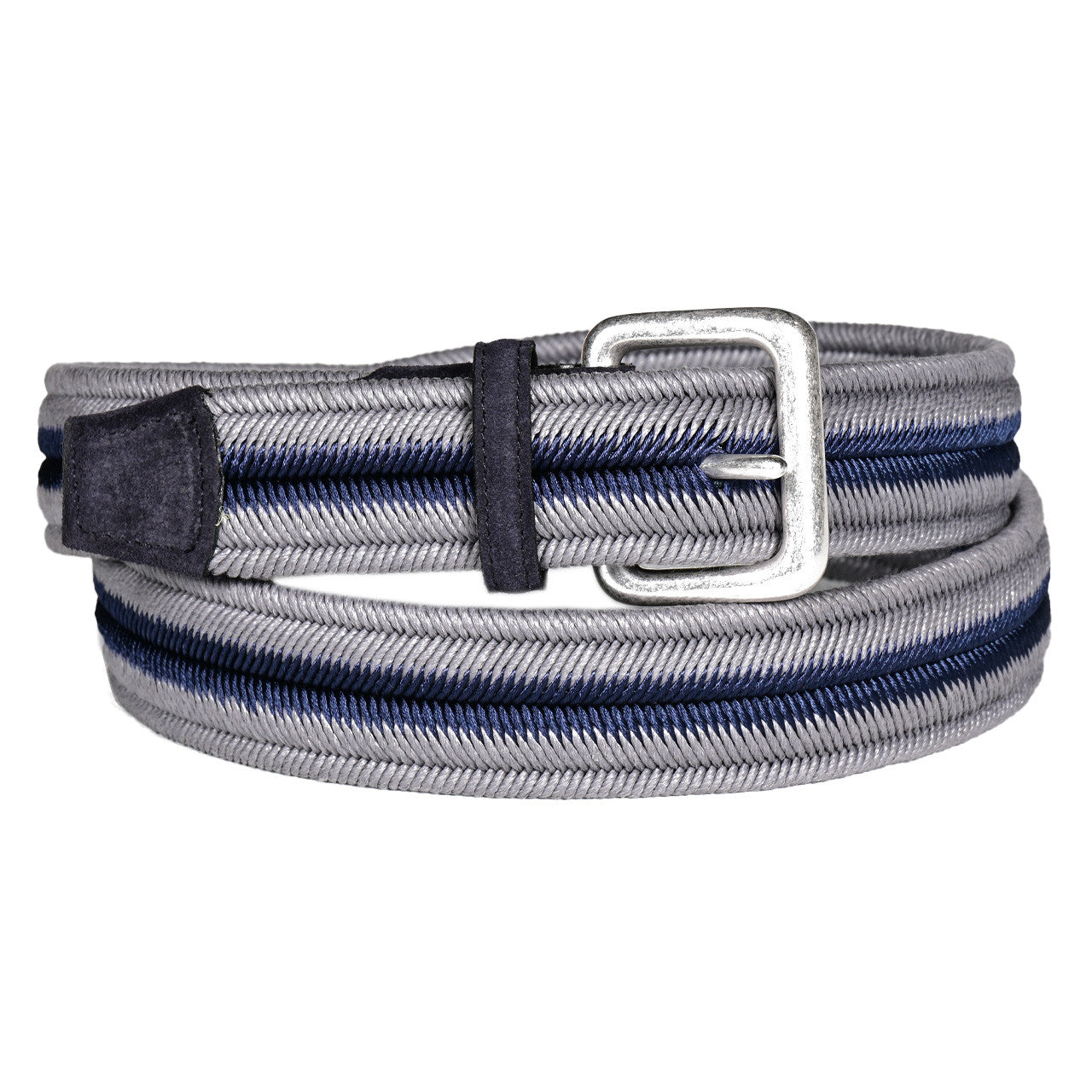 Italian Woven Two-Tone Stretch Cotton Belt in Blue/Grey by Torino Leather