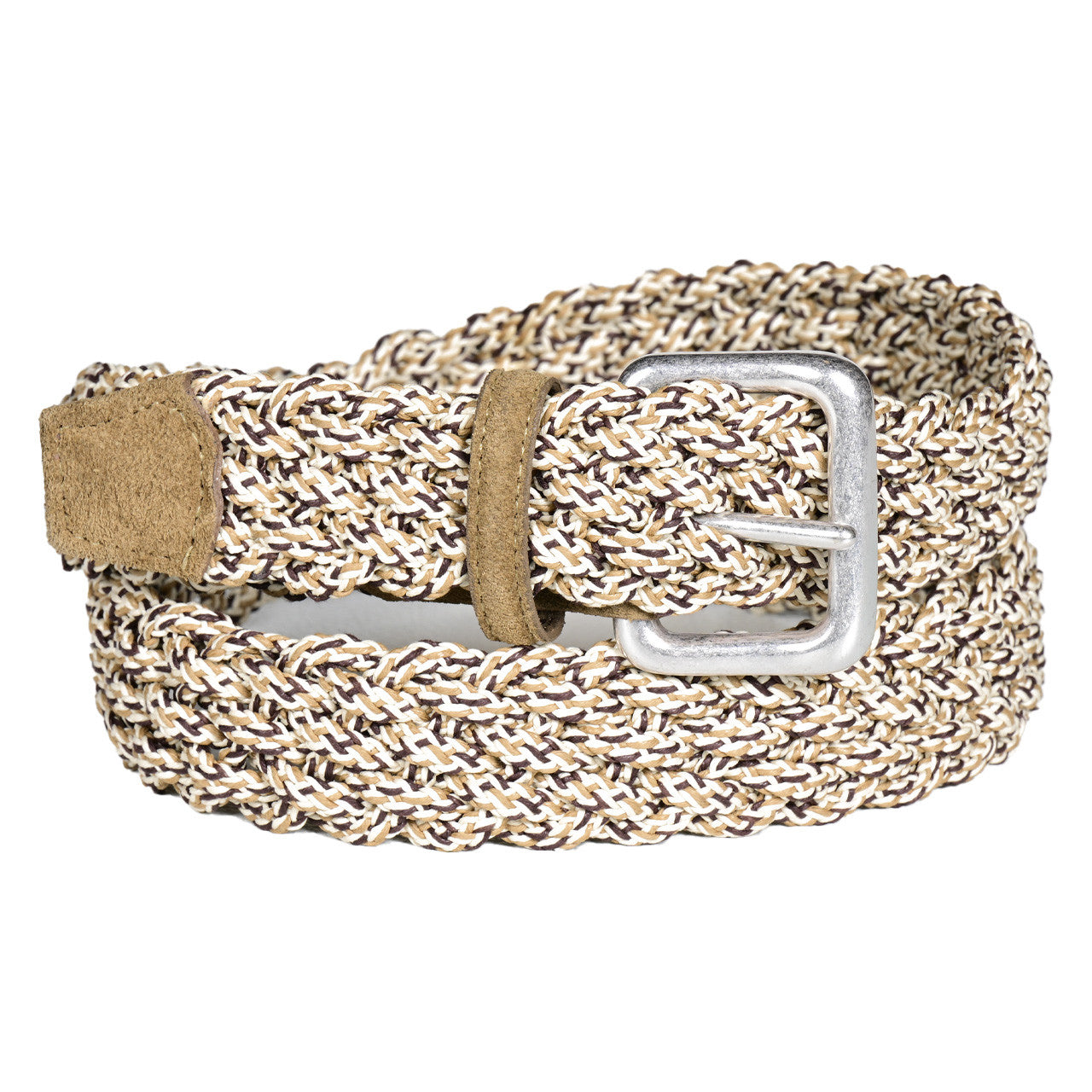 Italian Multicolored Woven Cotton Belt in Camel Multi by Torino Leather