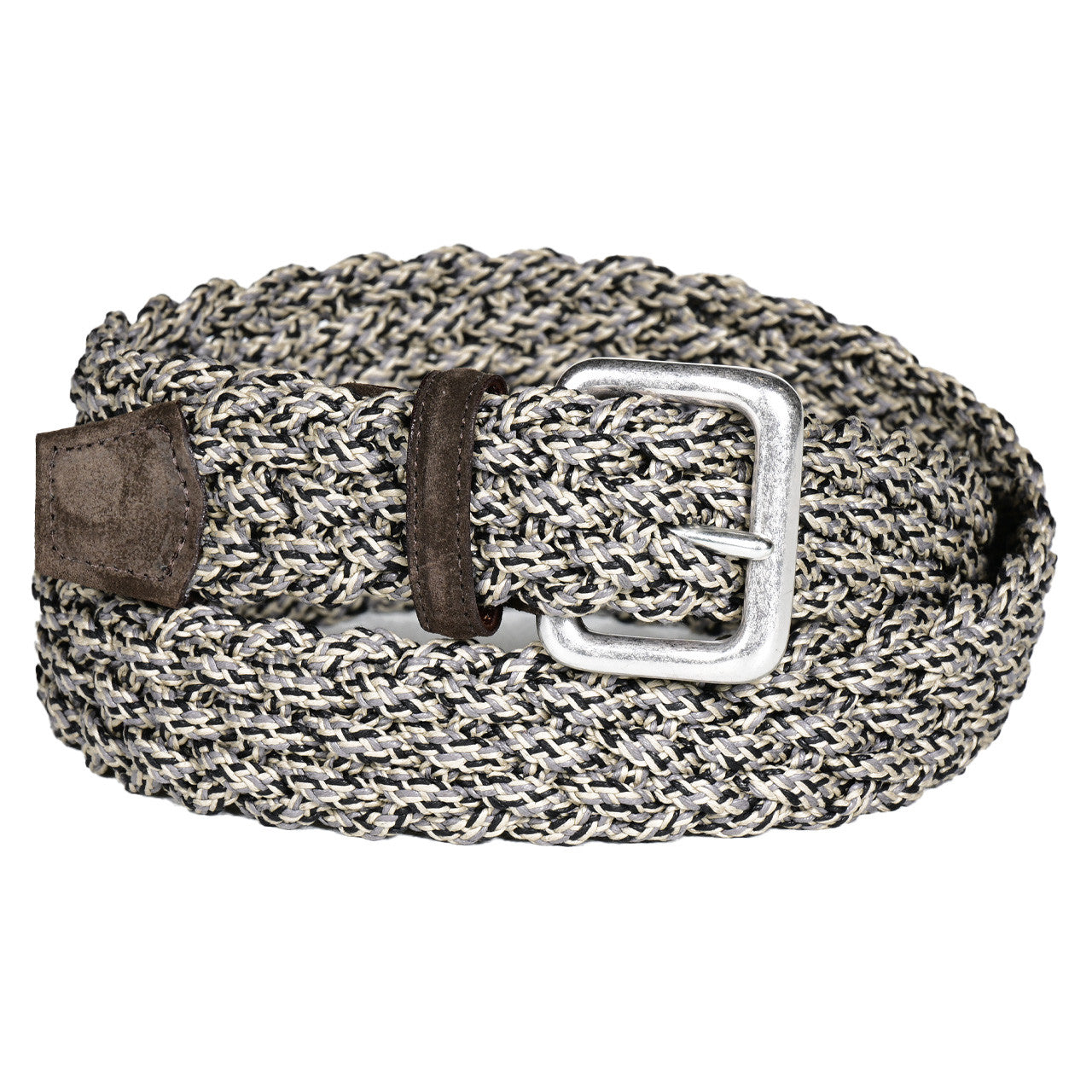 Italian Multicolored Woven Cotton Belt in Grey Multi by Torino Leather