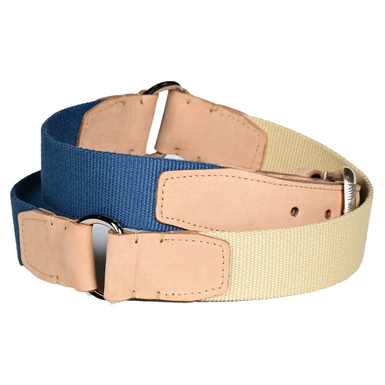 3-Piece European Surcingle Belt with Natural Leather Tabs in Denim/Camel by Torino Leather