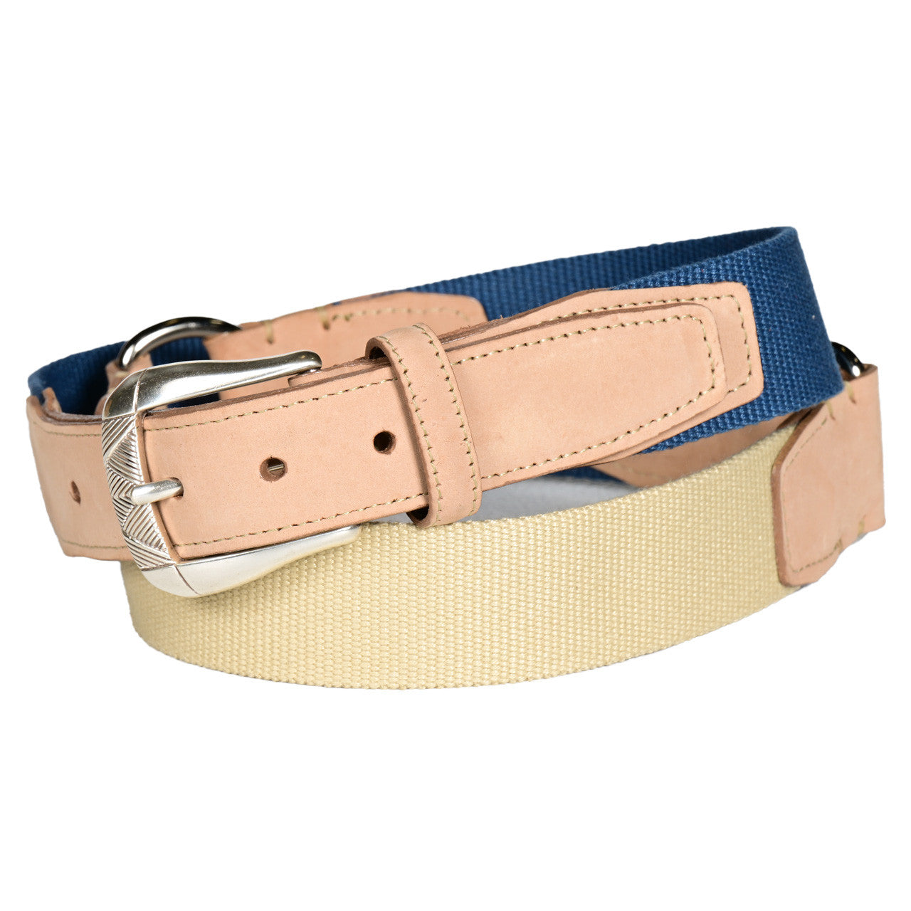 3-Piece European Surcingle Belt with Natural Leather Tabs in Denim/Camel by Torino Leather