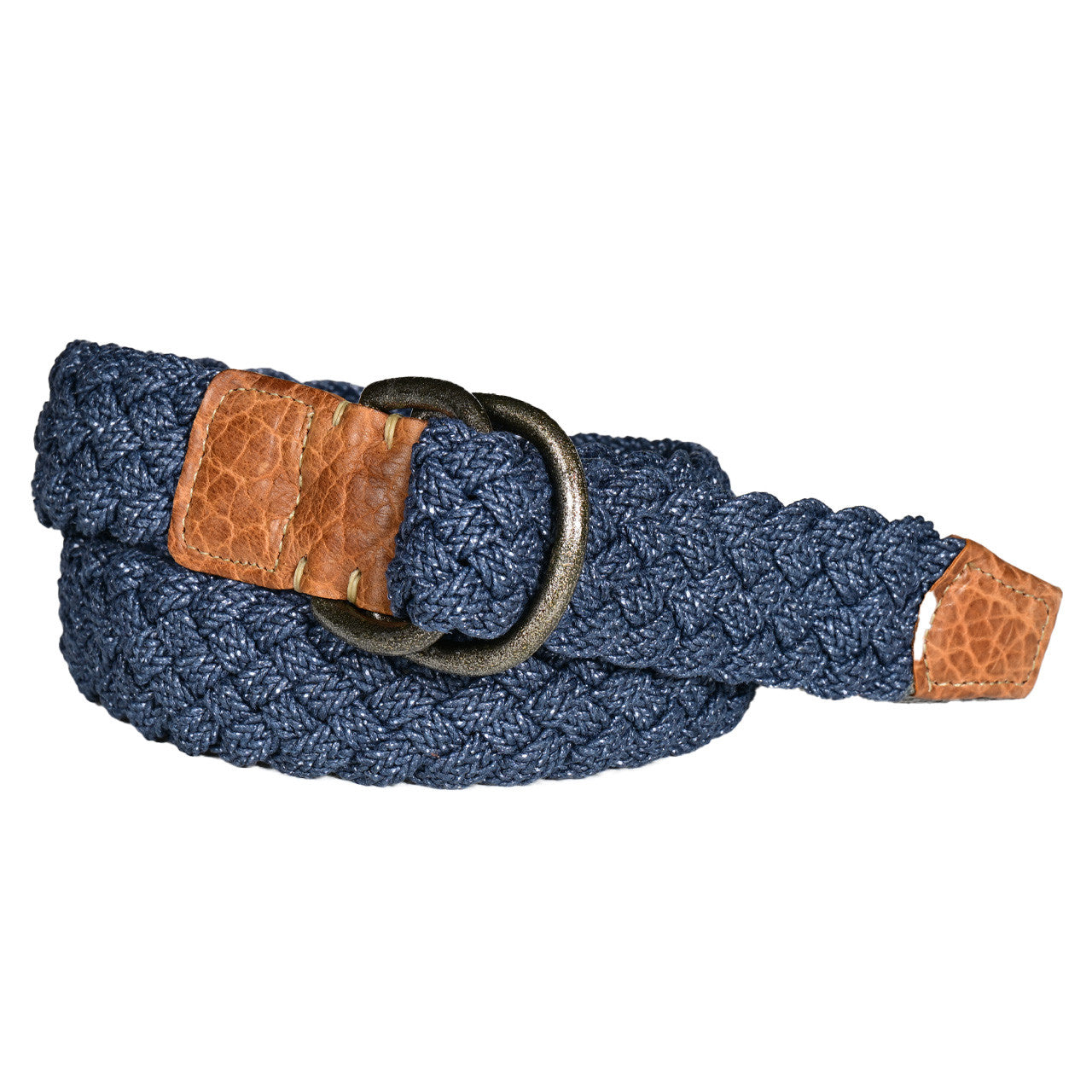 Italian Woven Cotton Belt with Tan Bison Tabs in Blue by Torino Leather