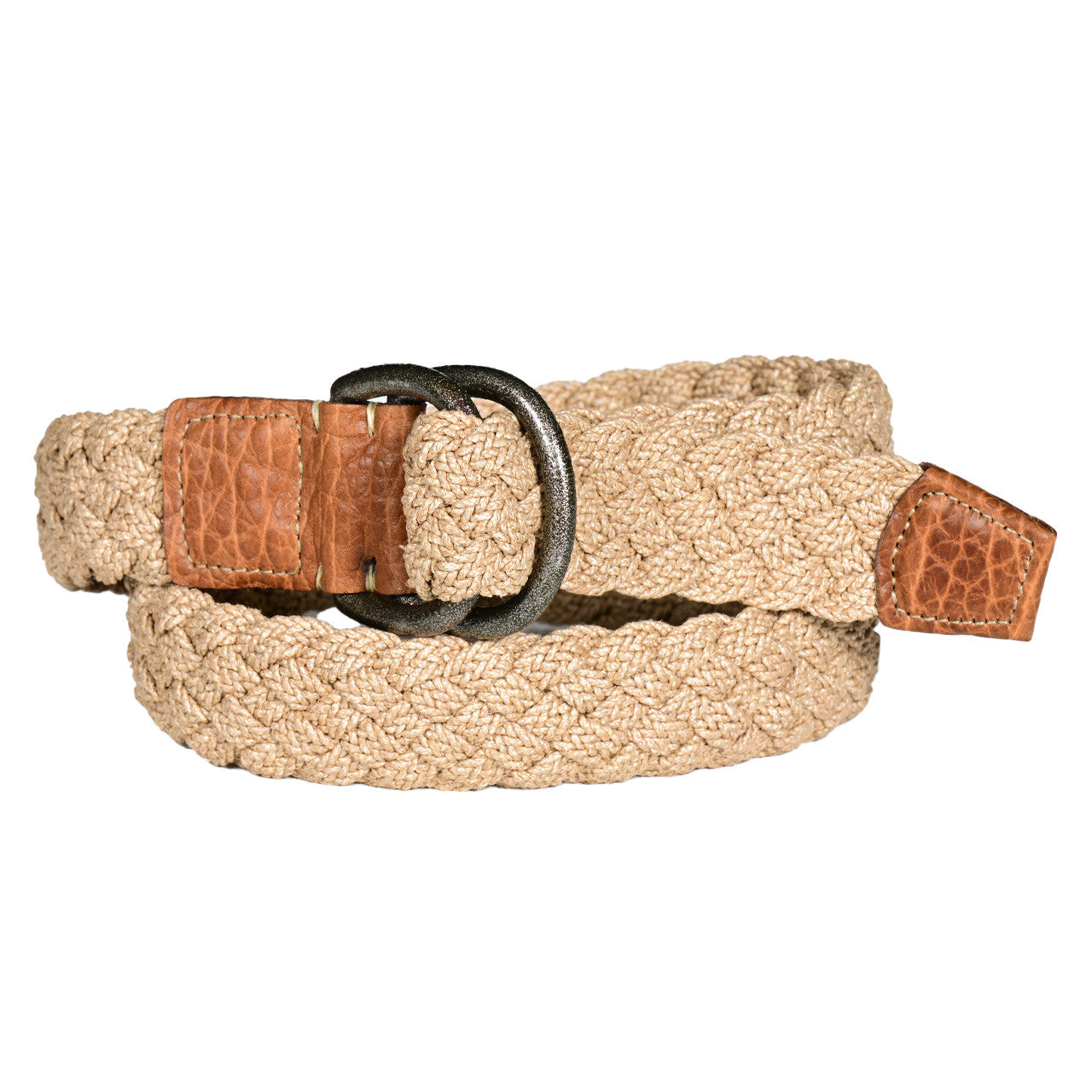 Italian Woven Cotton Belt with Tan Bison Tabs in Camel by Torino Leather