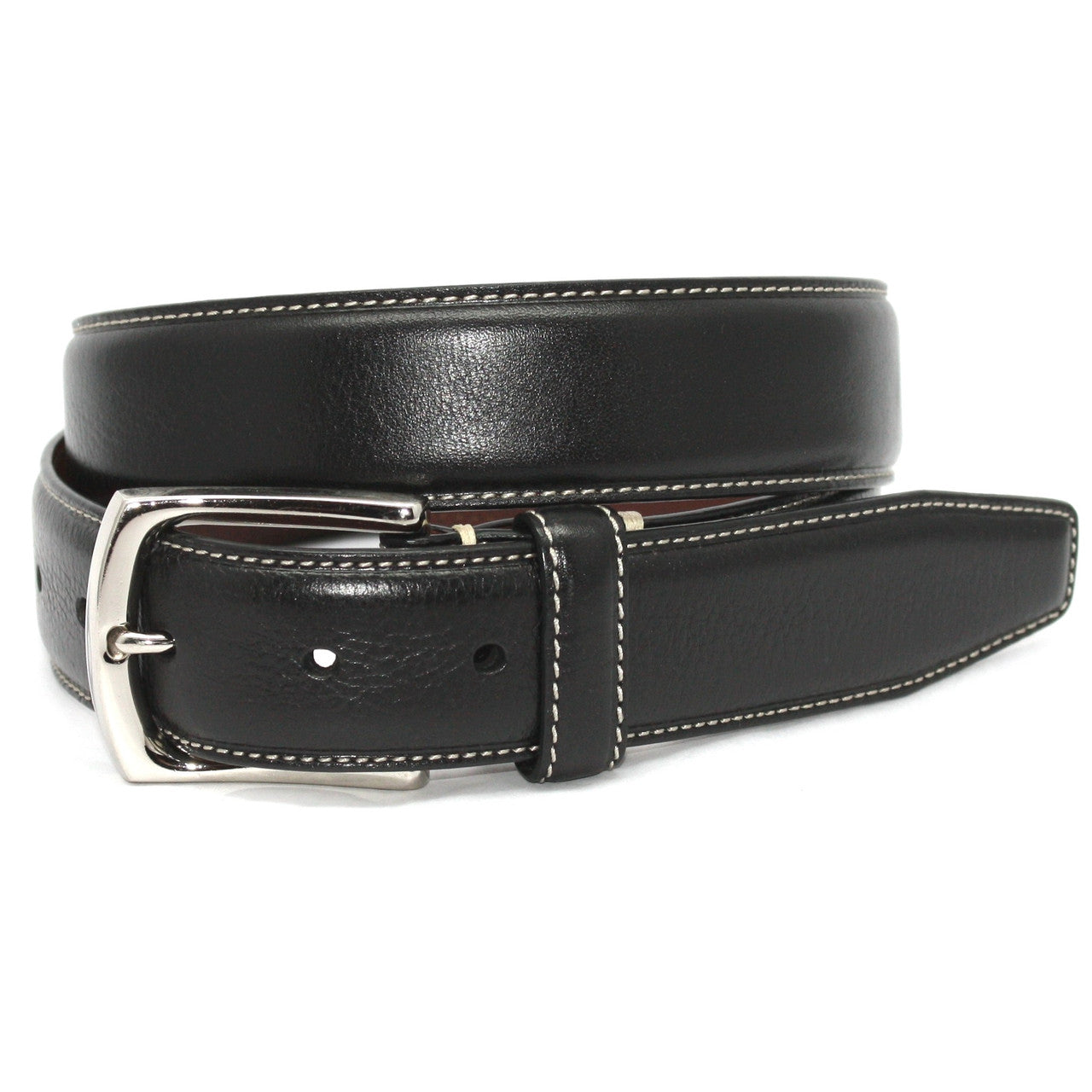 Burnished Tumbled Leather Casual Belt in Black