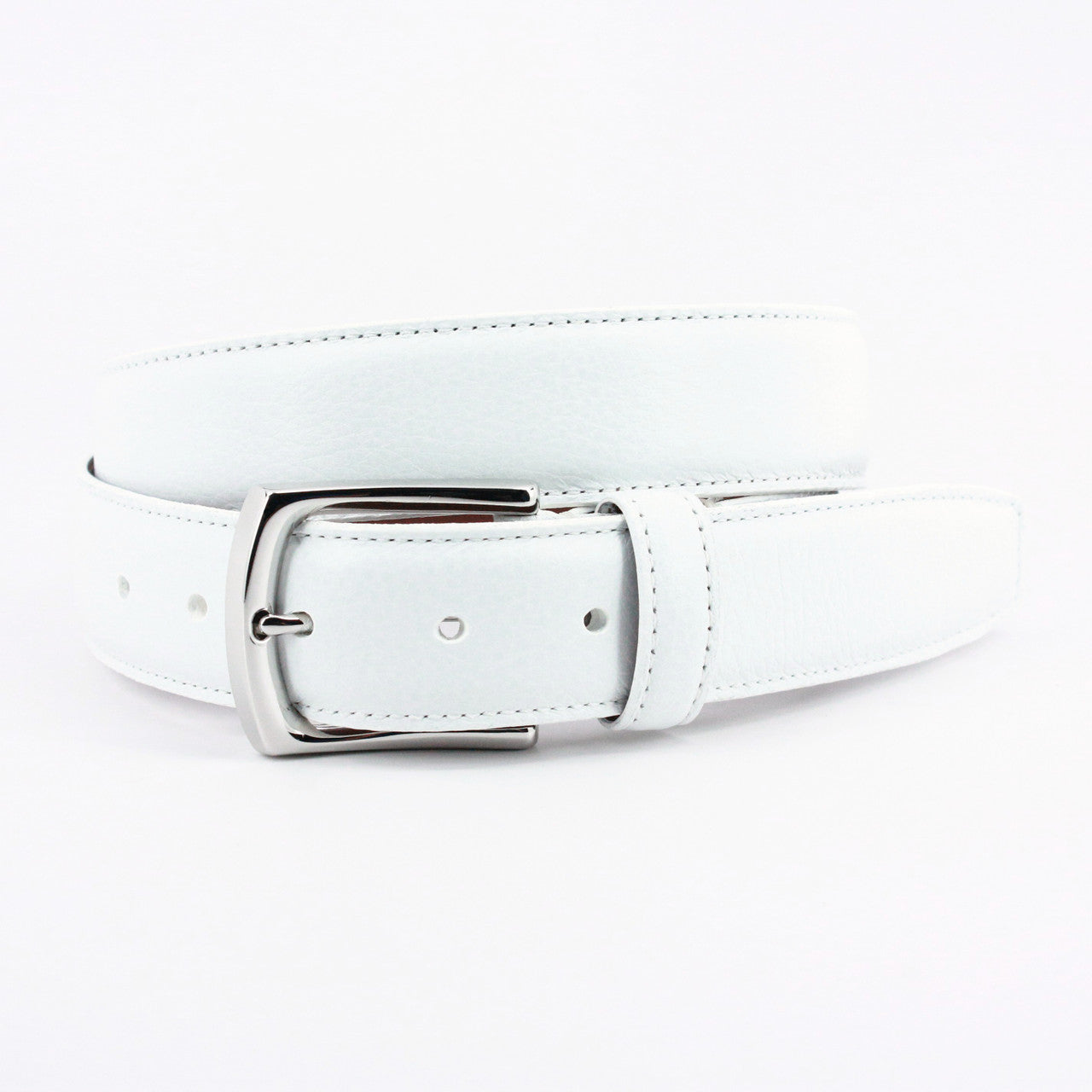 Burnished Tumbled Leather Casual Belt in White