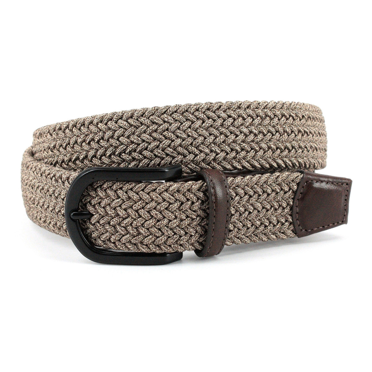 Italian Braided Melange Rayon Elastic Casual Belt in Camel