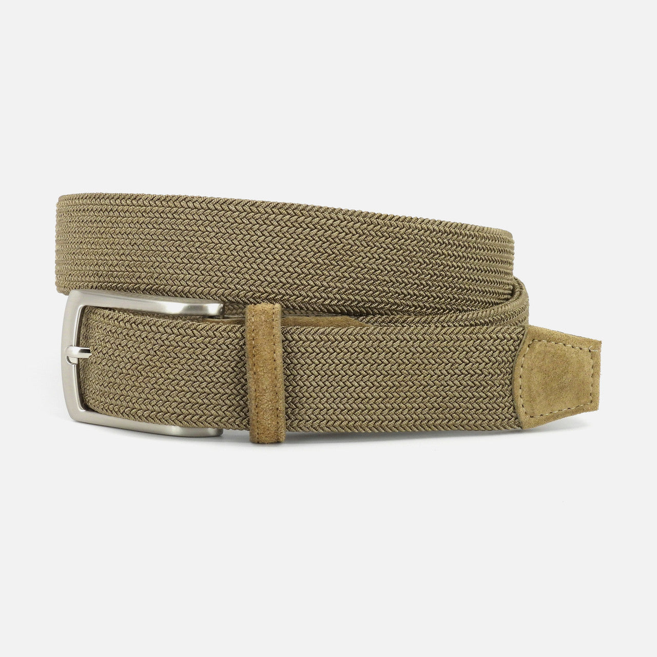 Italian Woven Rayon Elastic Dress Casual Belt in Dark Khaki