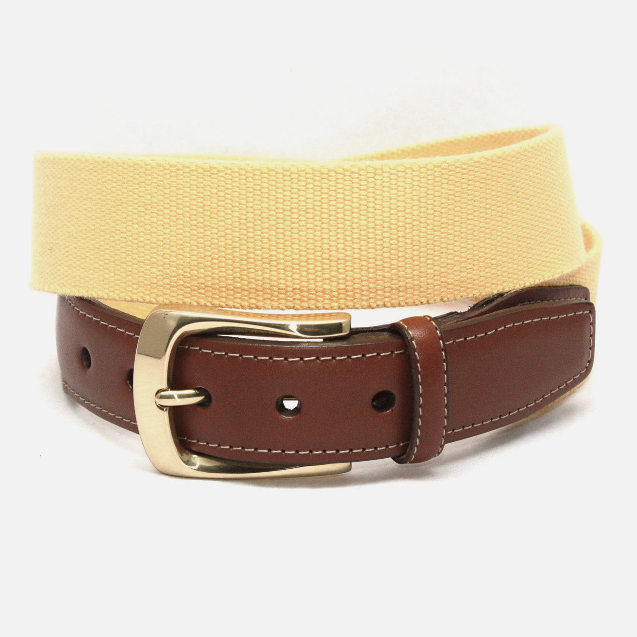 Yellow  Ribbed European Fabric Casual Belt with Brass Buckle