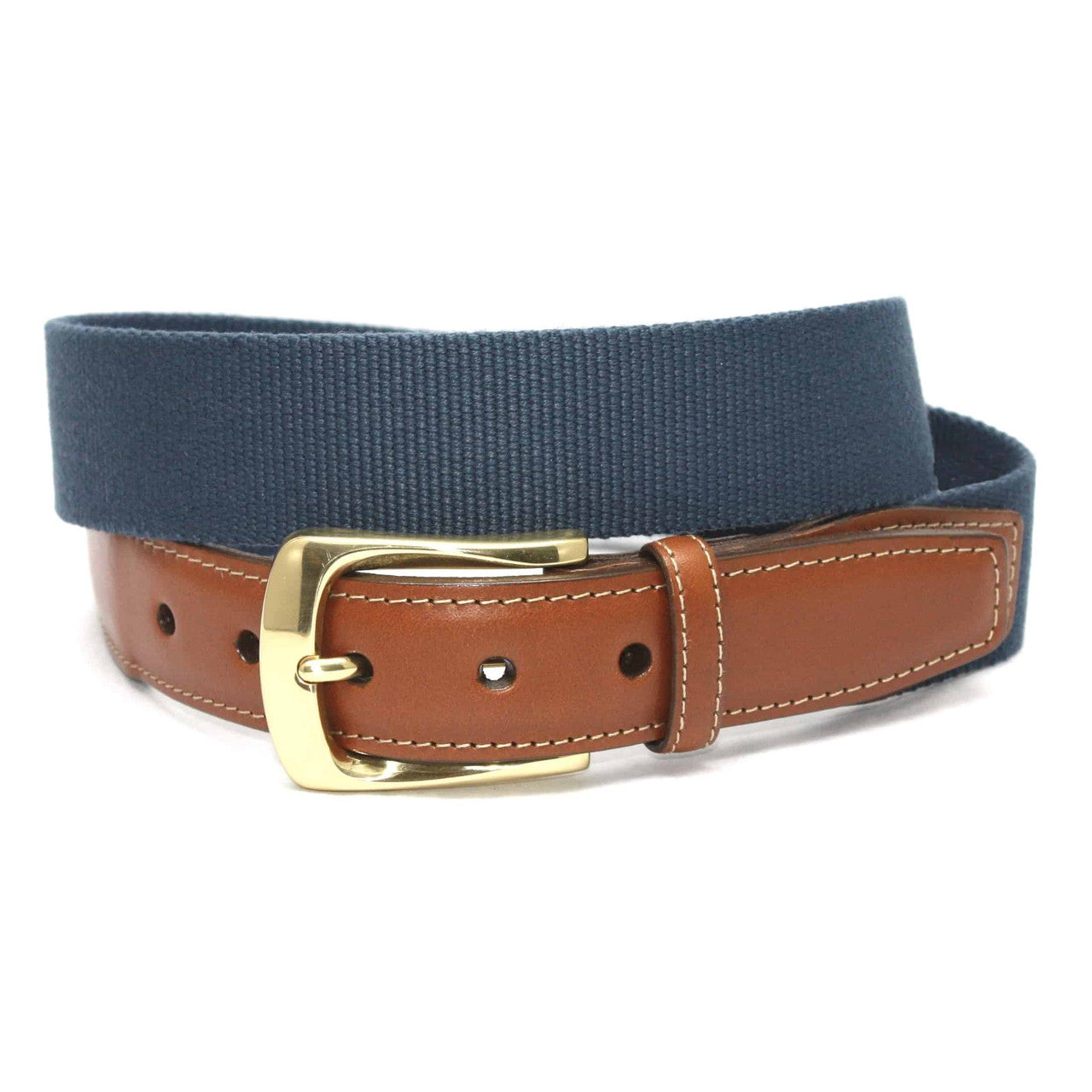 Denim Blue  Ribbed European Fabric Casual Belt with Brass Buckle