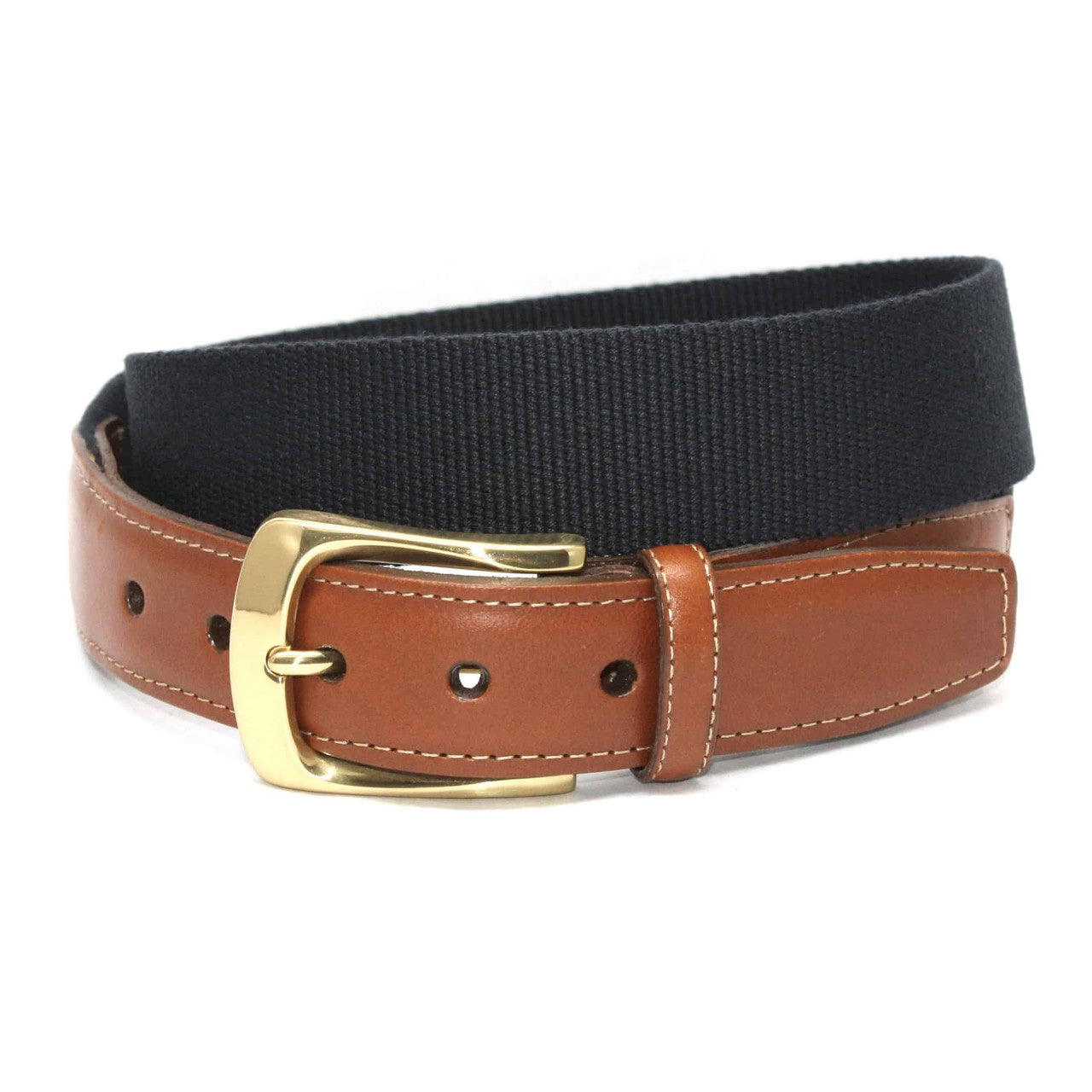 Navy  Blue Ribbed European Fabric Casual Belt with Brass Buckle
