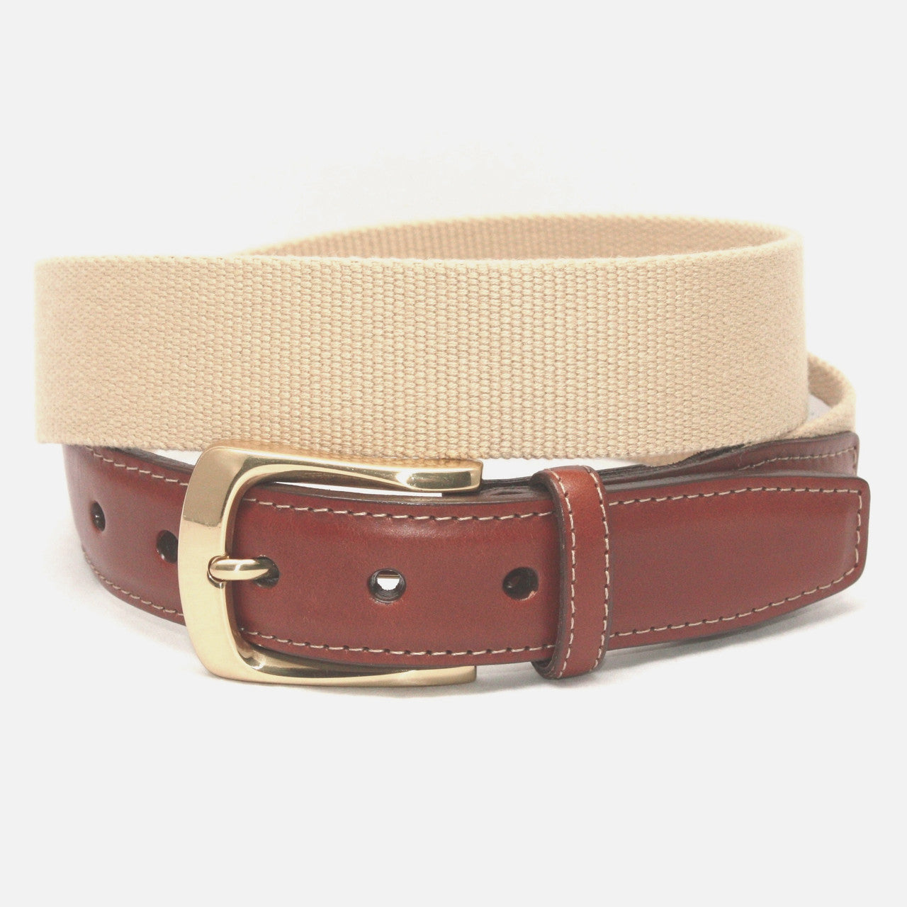 Camel (Khaki) Ribbed European Fabric Casual Belt with Brass Buckle