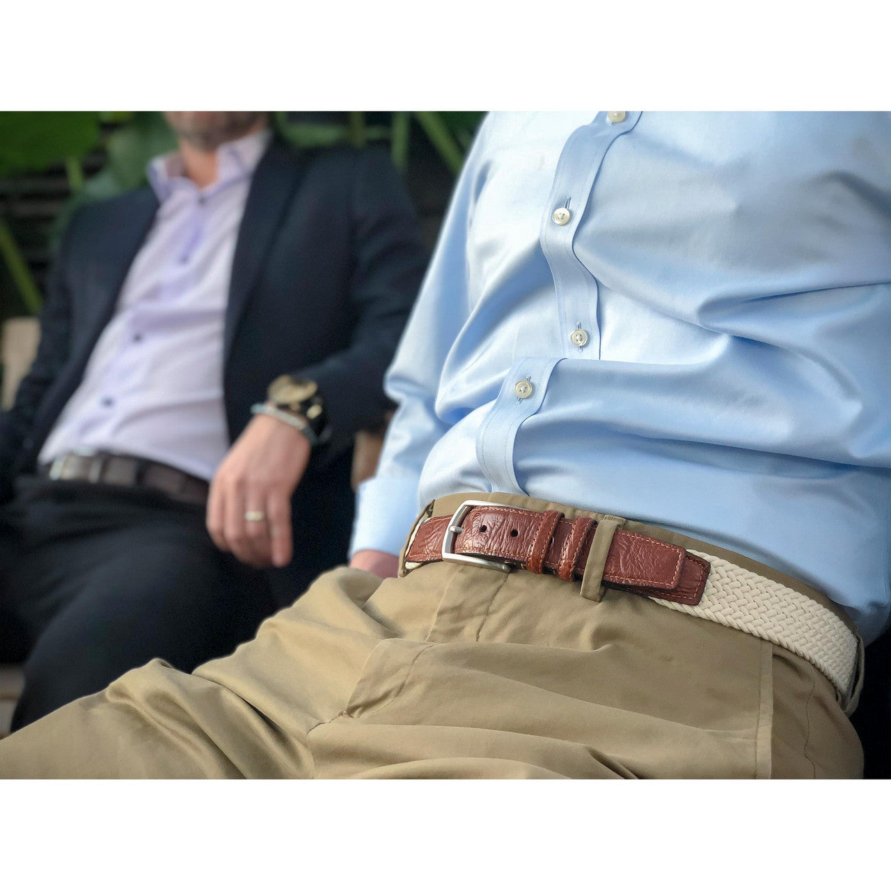 Italian Woven Cotton Elastic Belt in Cream by Torino Leather