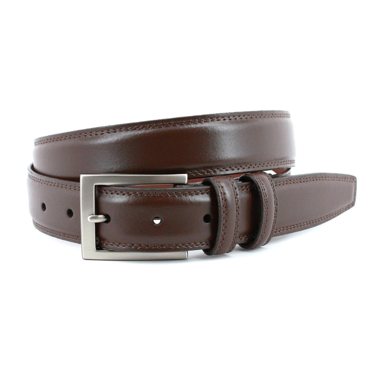 Italian Aniline Leather Dress Belt in Brown