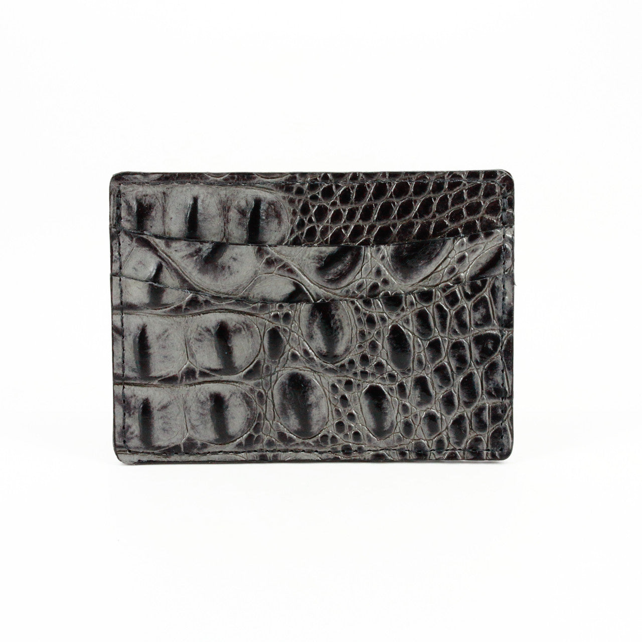 Hornback Crocodile Embossed Calfskin Leather Card Case in Grey/Charcoal