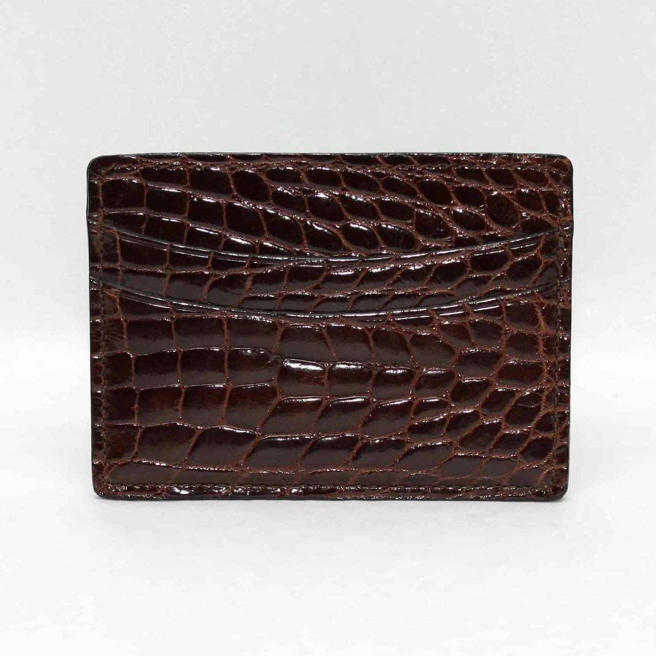 Genuine Alligator Card Case with Calfskin lining in Brown