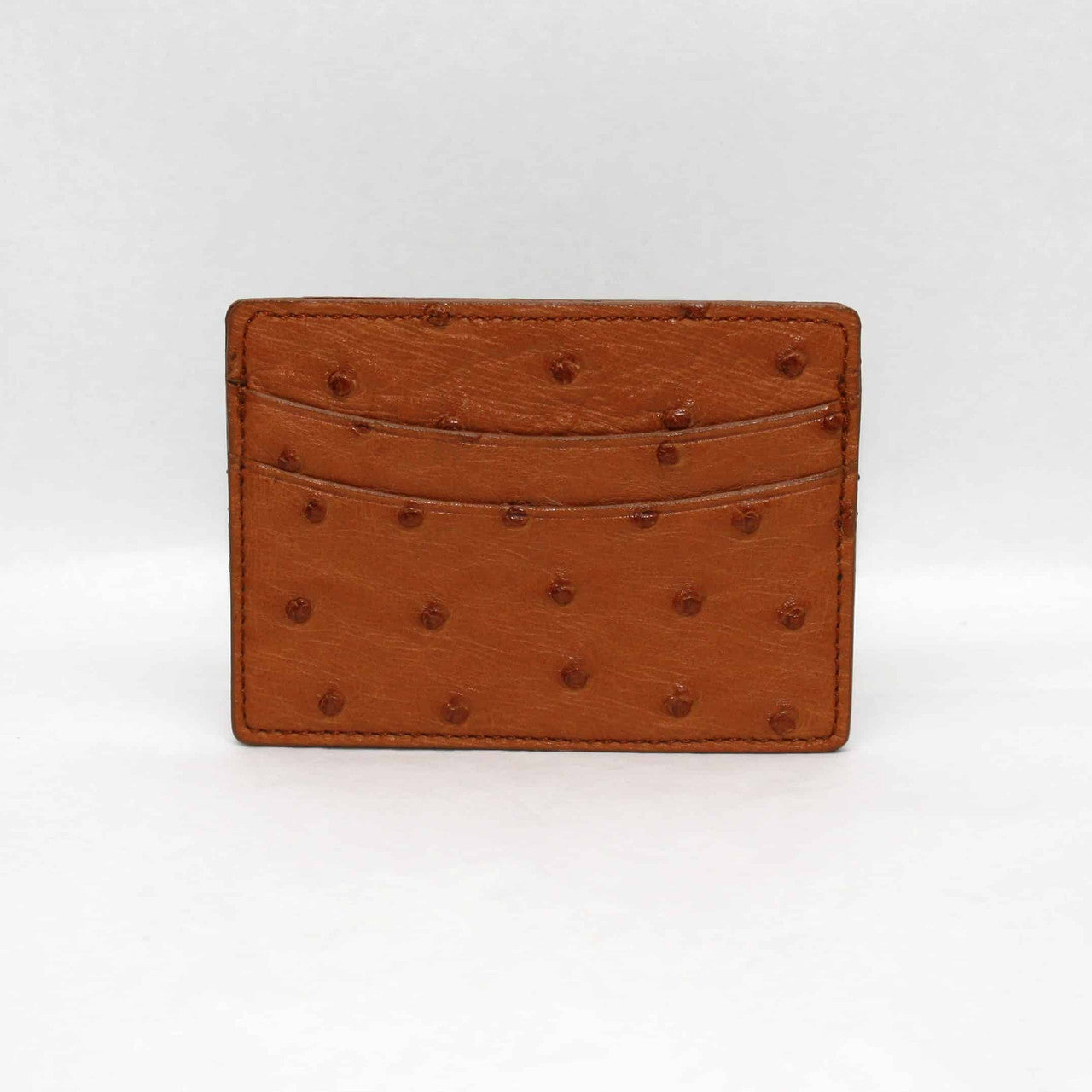 Genuine Ostrich Business Card Case in Saddle Tan
